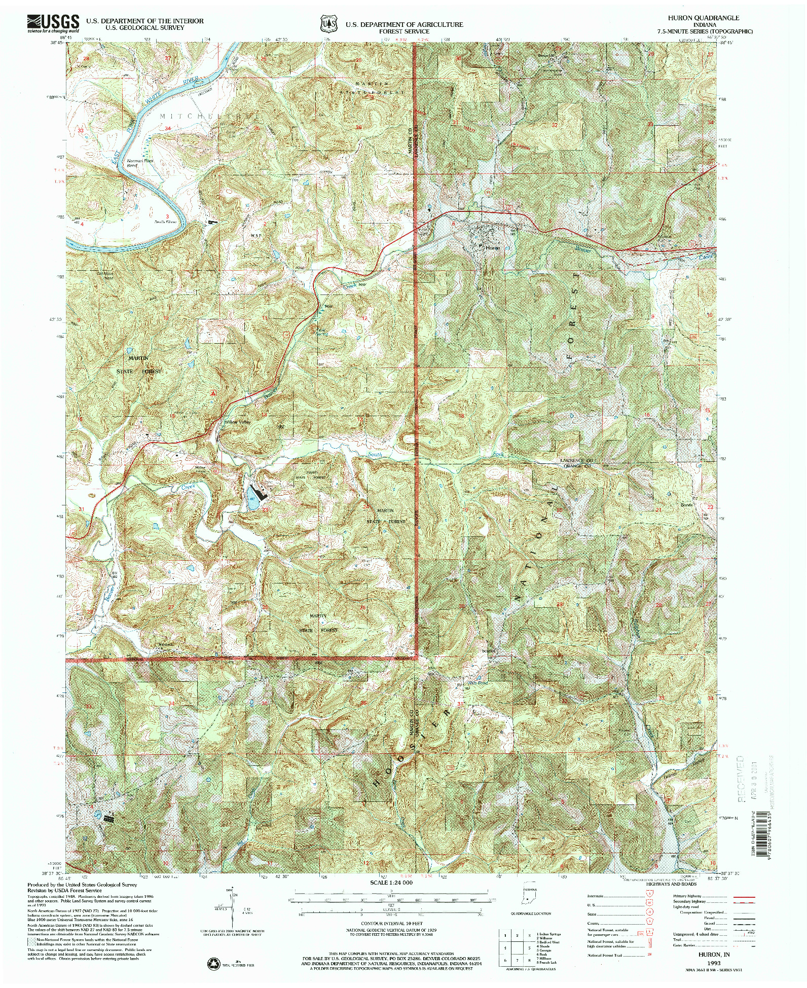 USGS 1:24000-SCALE QUADRANGLE FOR HURON, IN 1993