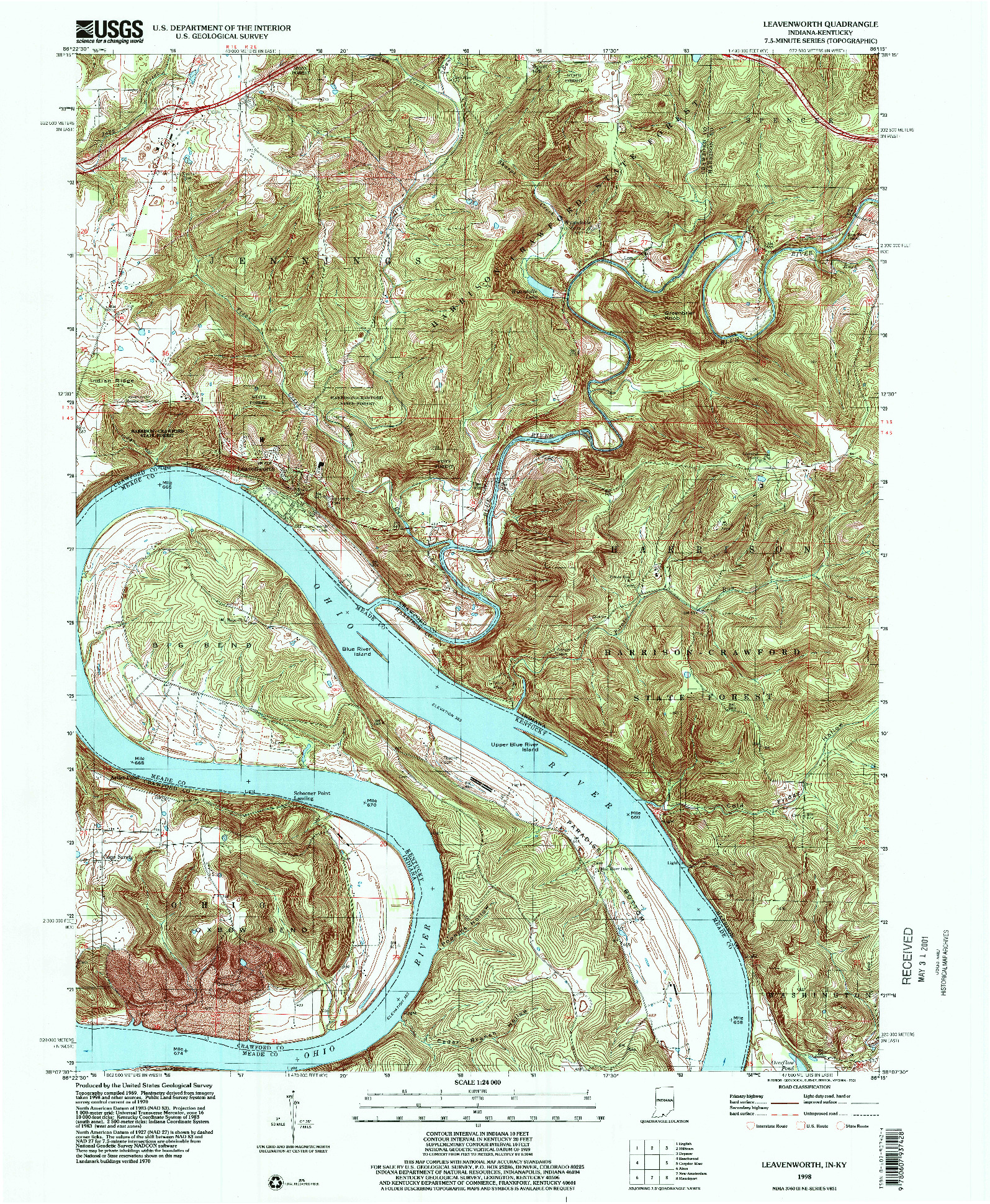 USGS 1:24000-SCALE QUADRANGLE FOR LEAVENWORTH, IN 1998