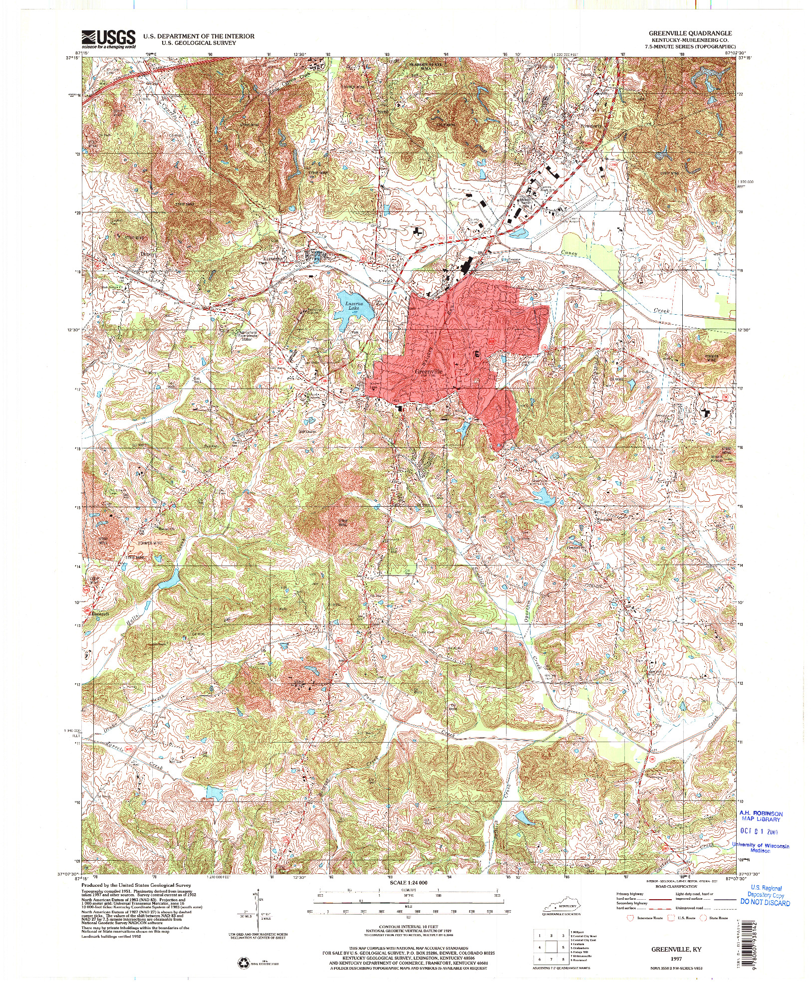 USGS 1:24000-SCALE QUADRANGLE FOR GREENVILLE, KY 1997