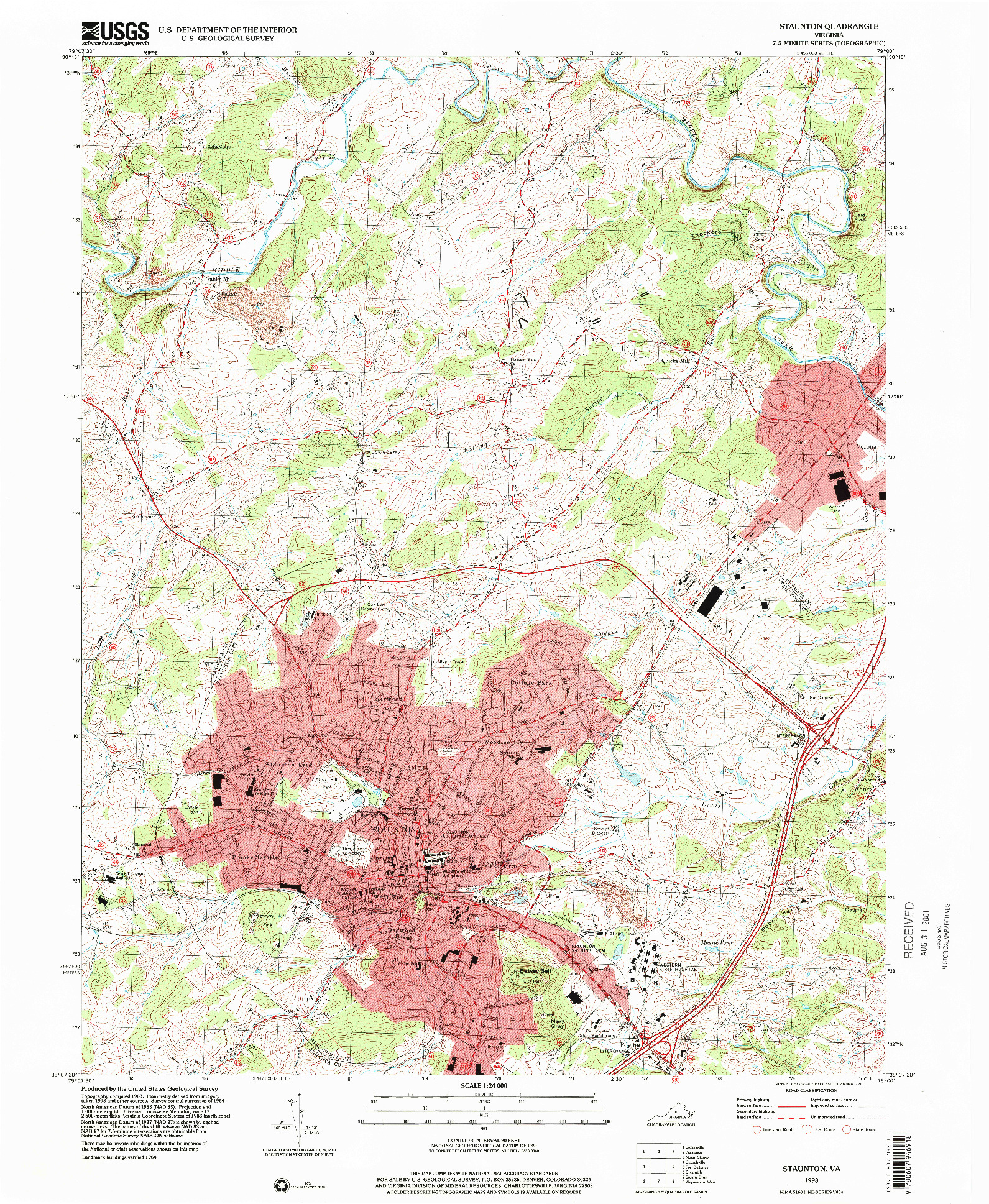 USGS 1:24000-SCALE QUADRANGLE FOR STAUNTON, VA 1998