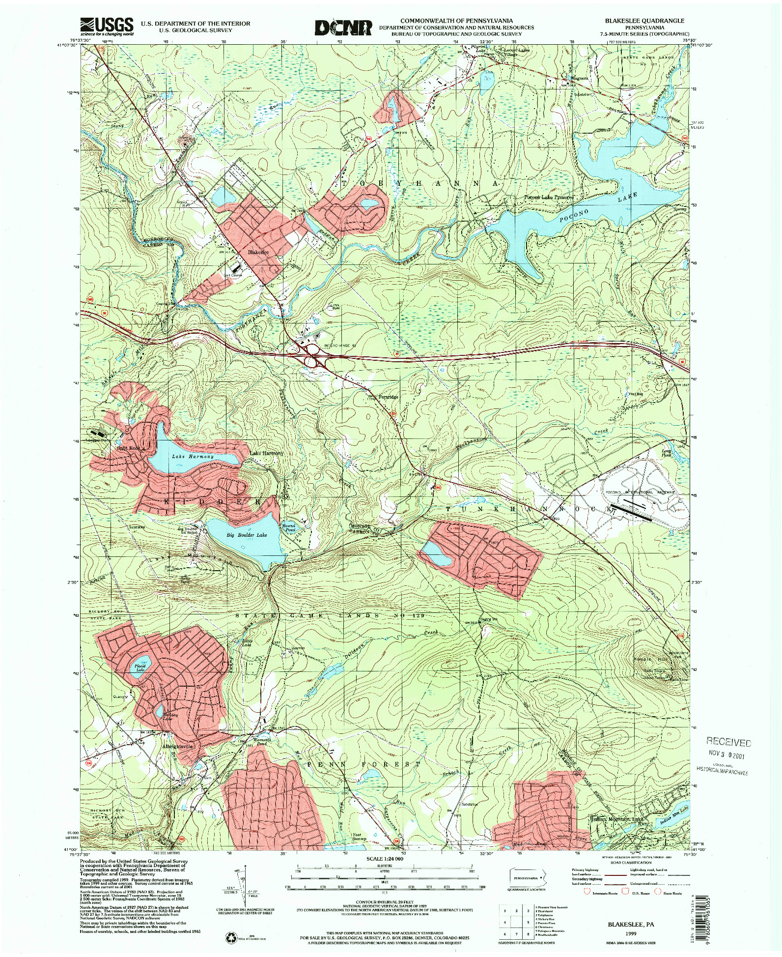 USGS 1:24000-SCALE QUADRANGLE FOR BLAKESLEE, PA 1999