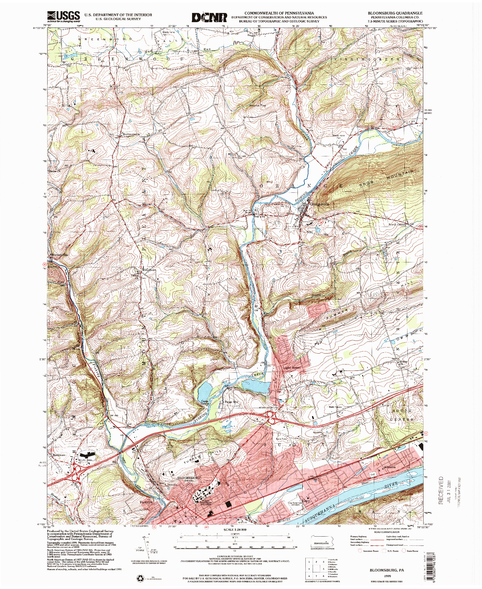 USGS 1:24000-SCALE QUADRANGLE FOR BLOOMSBURG, PA 1999