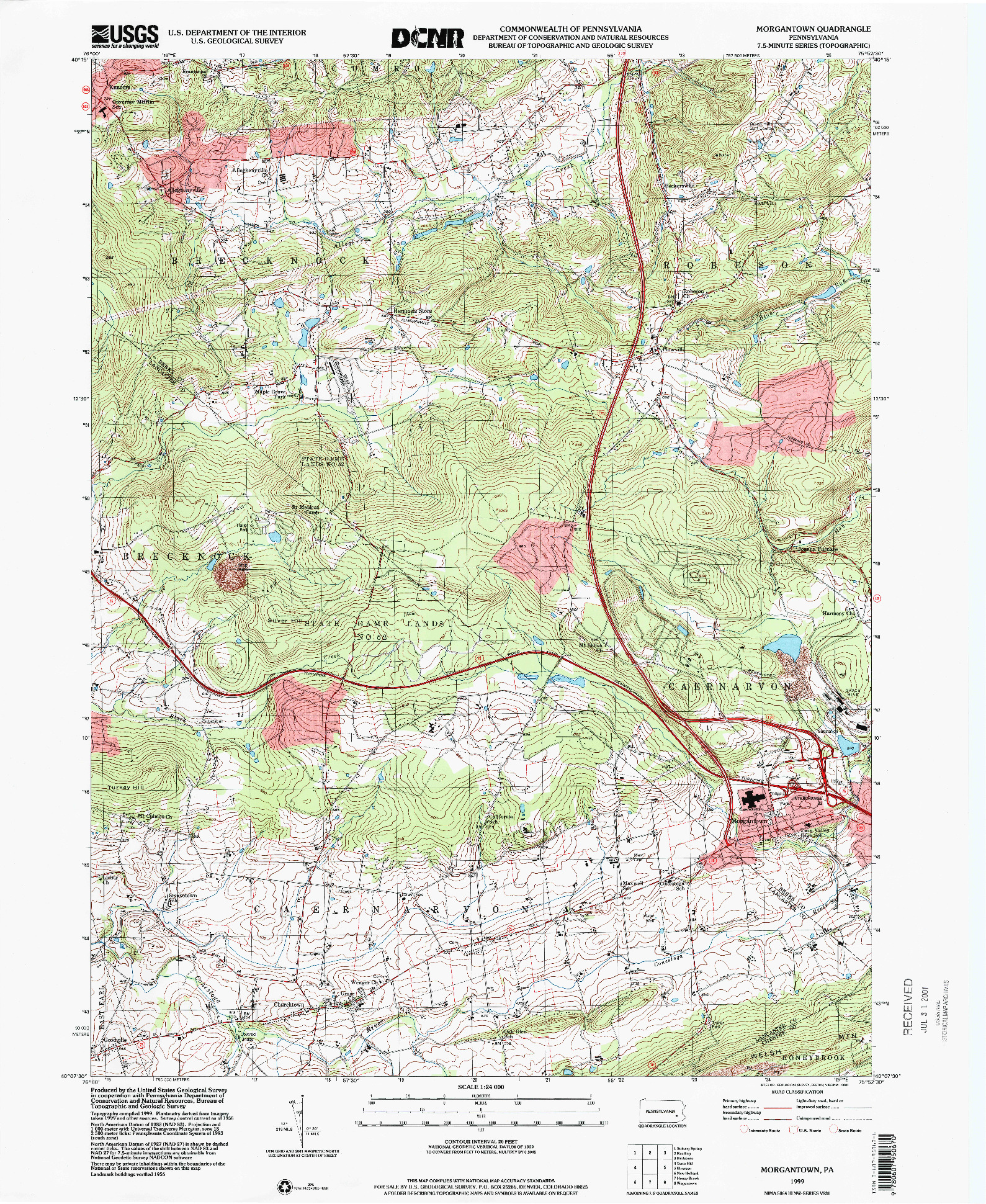 USGS 1:24000-SCALE QUADRANGLE FOR MORGANTOWN, PA 1999