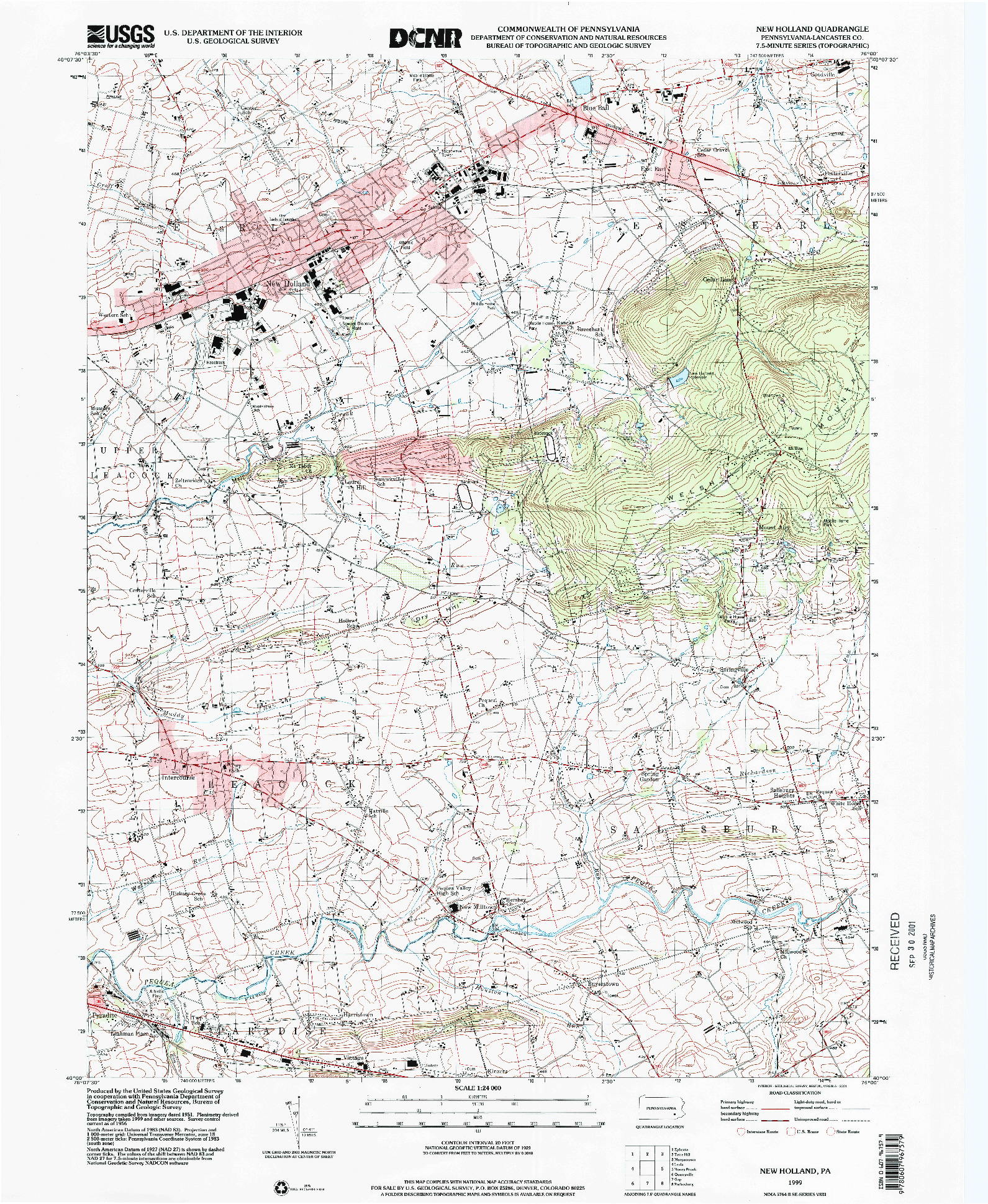 USGS 1:24000-SCALE QUADRANGLE FOR NEW HOLLAND, PA 1999