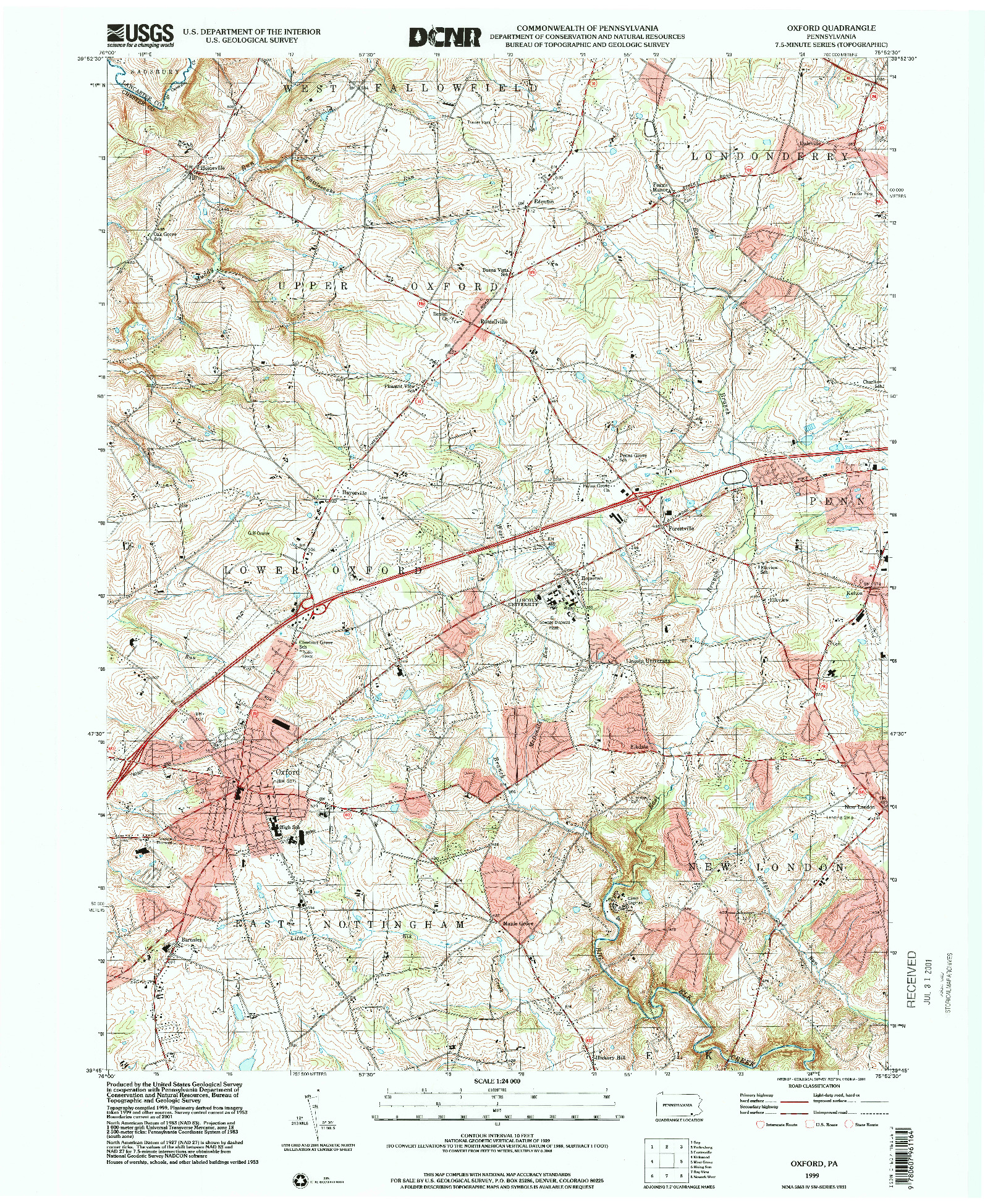 USGS 1:24000-SCALE QUADRANGLE FOR OXFORD, PA 1999