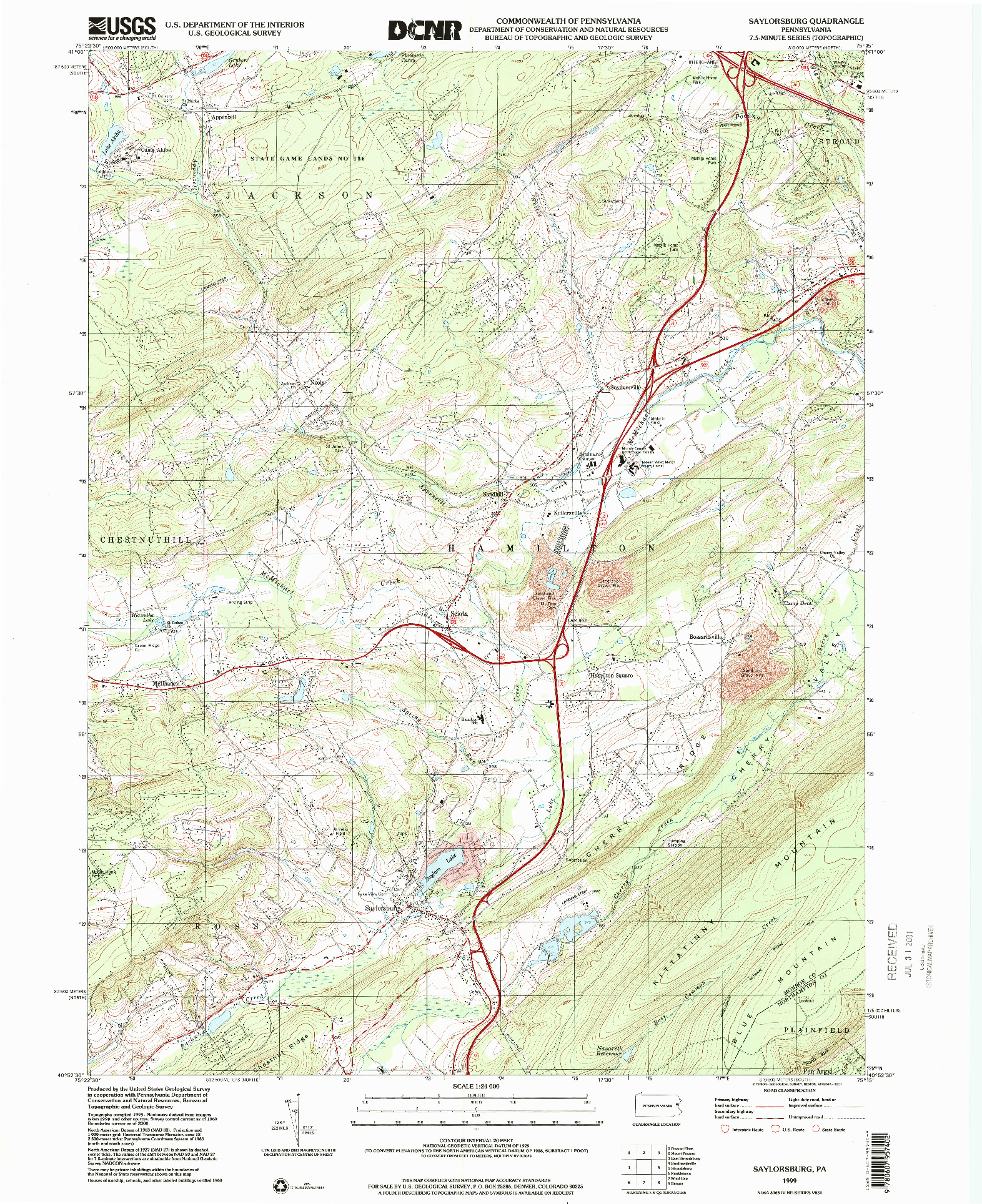 USGS 1:24000-SCALE QUADRANGLE FOR SAYLORSBURG, PA 1999