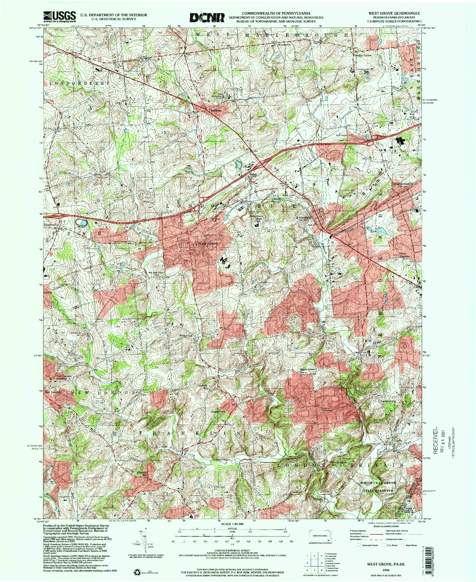 USGS 1:24000-SCALE QUADRANGLE FOR WEST GROVE, PA 1999