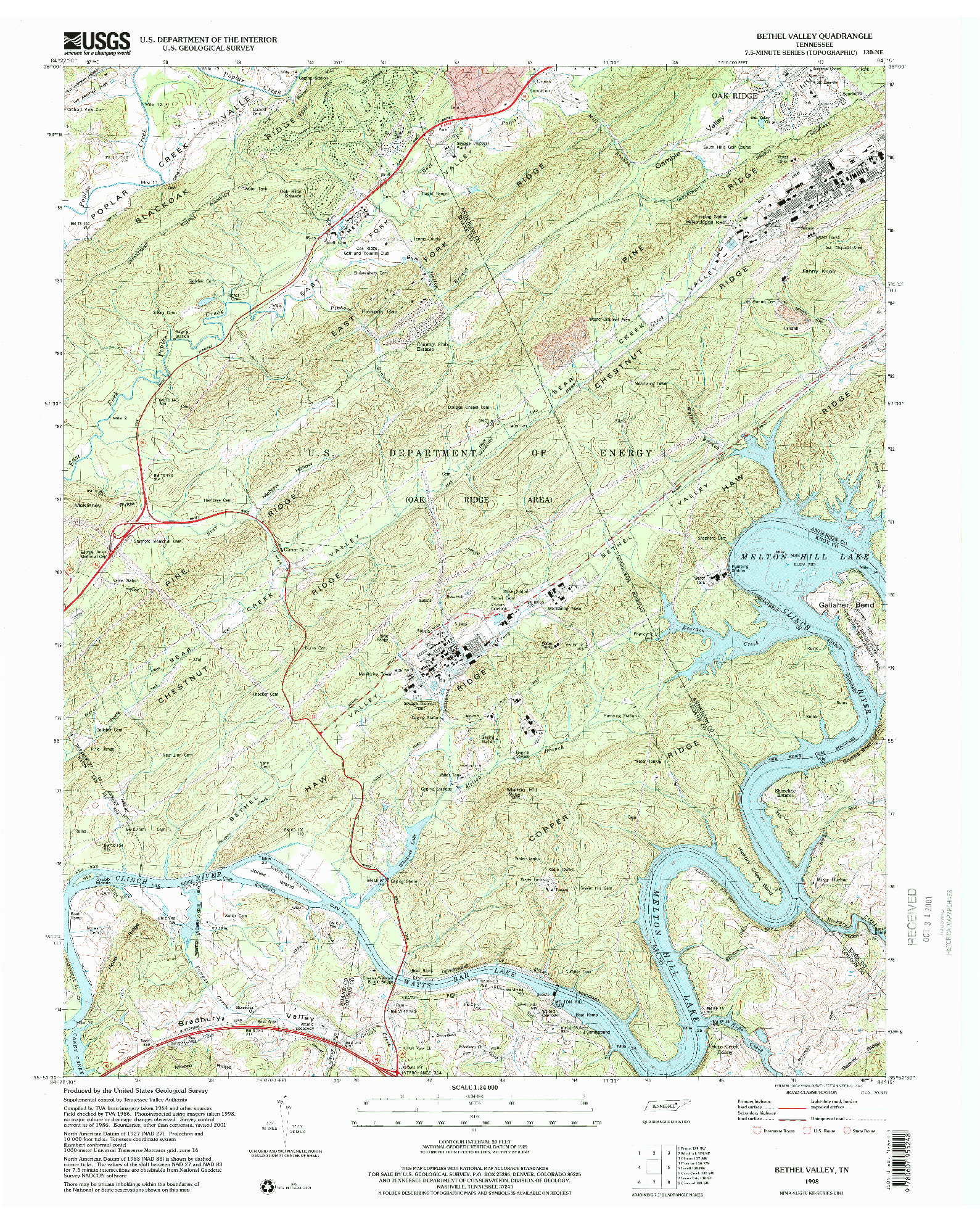 USGS 1:24000-SCALE QUADRANGLE FOR BETHEL VALLEY, TN 1998