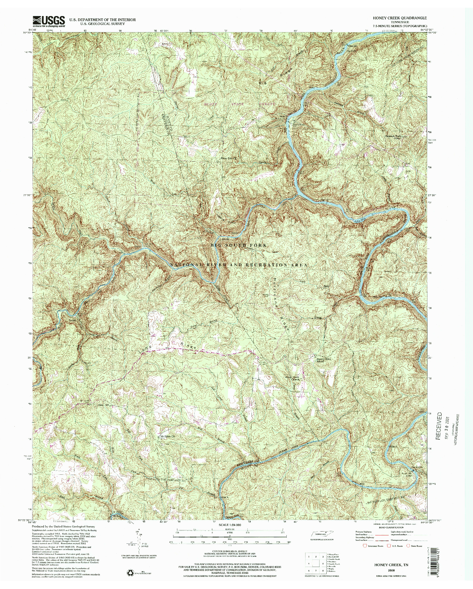 USGS 1:24000-SCALE QUADRANGLE FOR HONEY CREEK, TN 2000