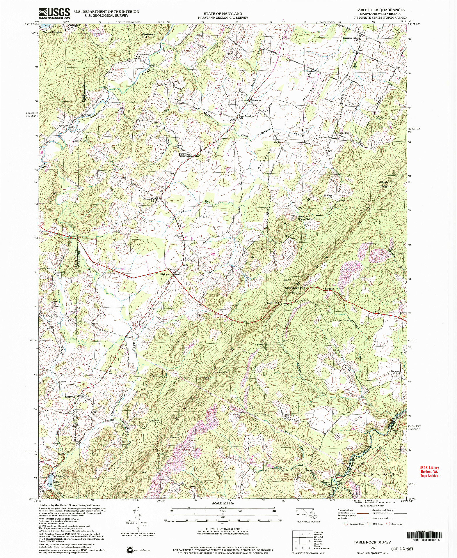 USGS 1:24000-SCALE QUADRANGLE FOR TABLE ROCK, MD 1997