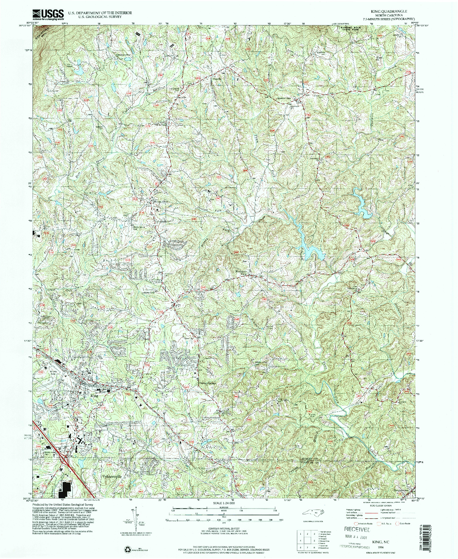 USGS 1:24000-SCALE QUADRANGLE FOR KING, NC 1996