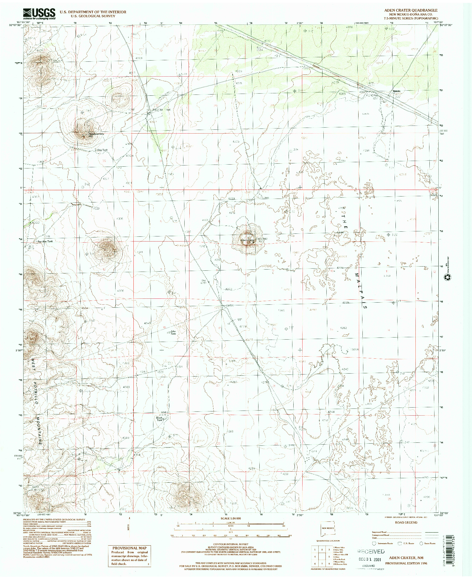 USGS 1:24000-SCALE QUADRANGLE FOR ADEN CRATER, NM 1996