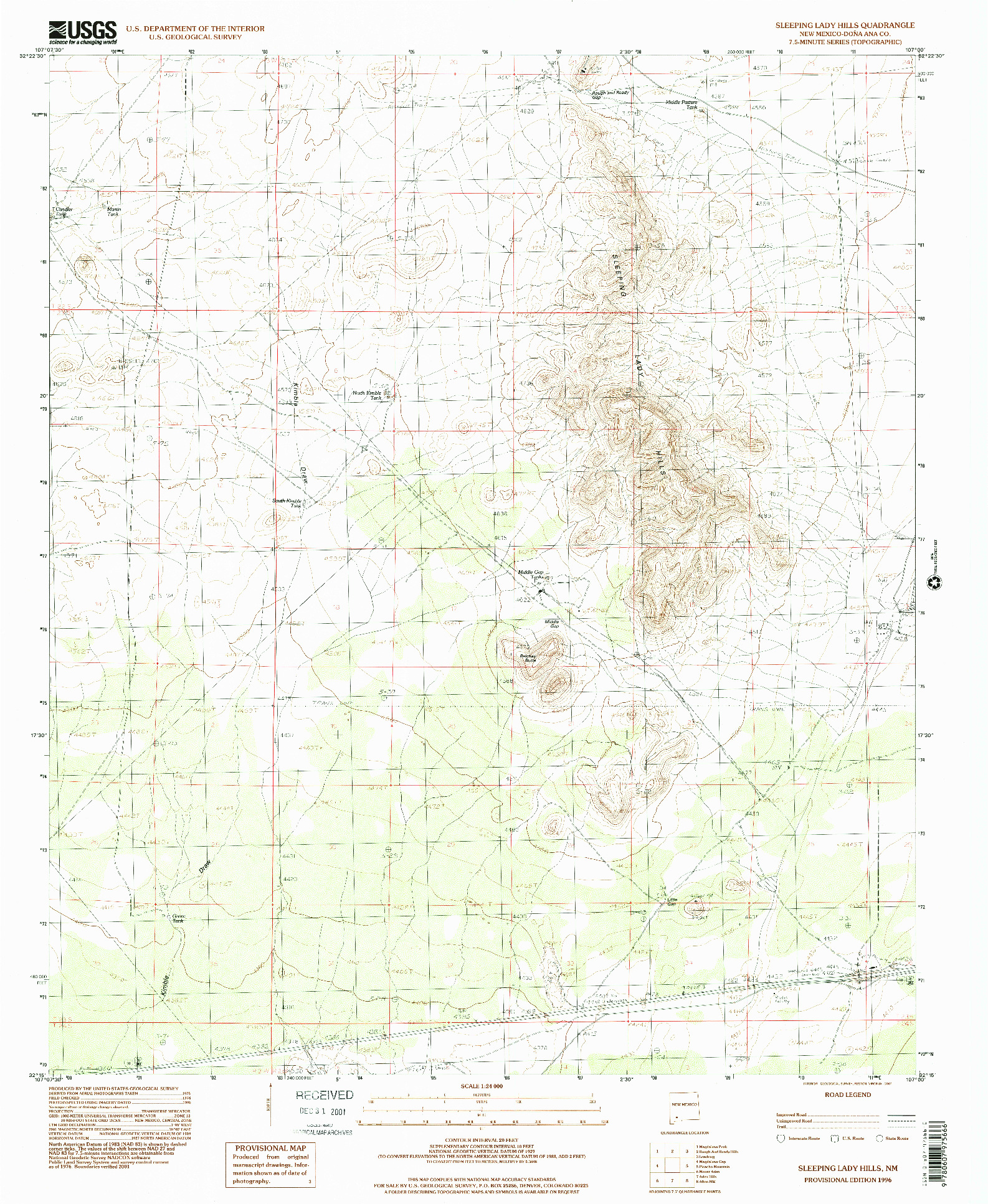 USGS 1:24000-SCALE QUADRANGLE FOR SLEEPING LADY HILLS, NM 1996