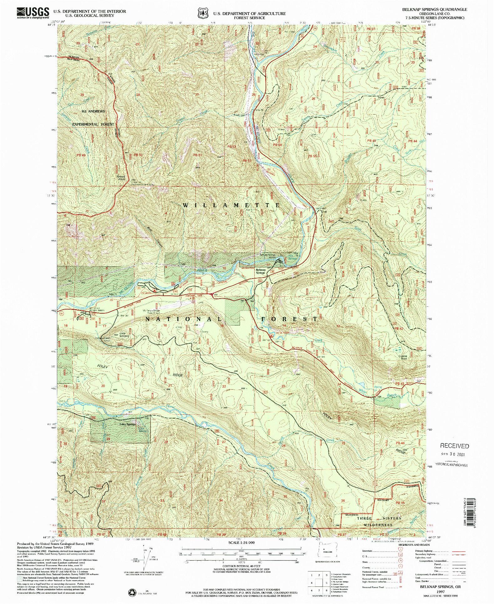 USGS 1:24000-SCALE QUADRANGLE FOR BELKNAP SPRINGS, OR 1997