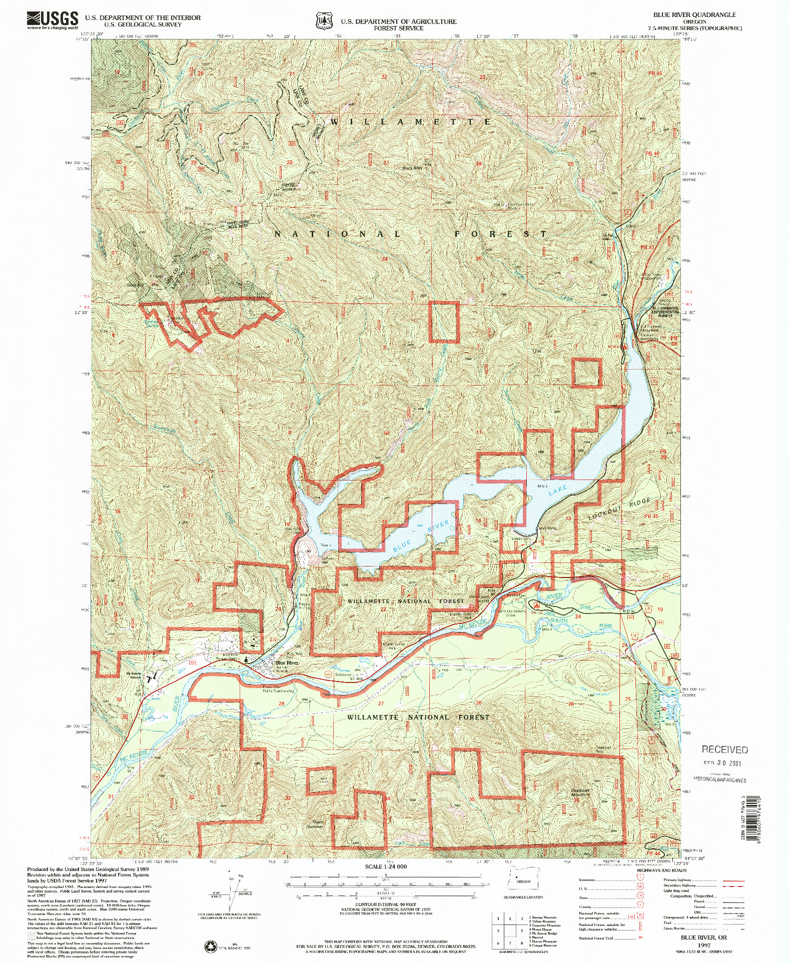 USGS 1:24000-SCALE QUADRANGLE FOR BLUE RIVER, OR 1997