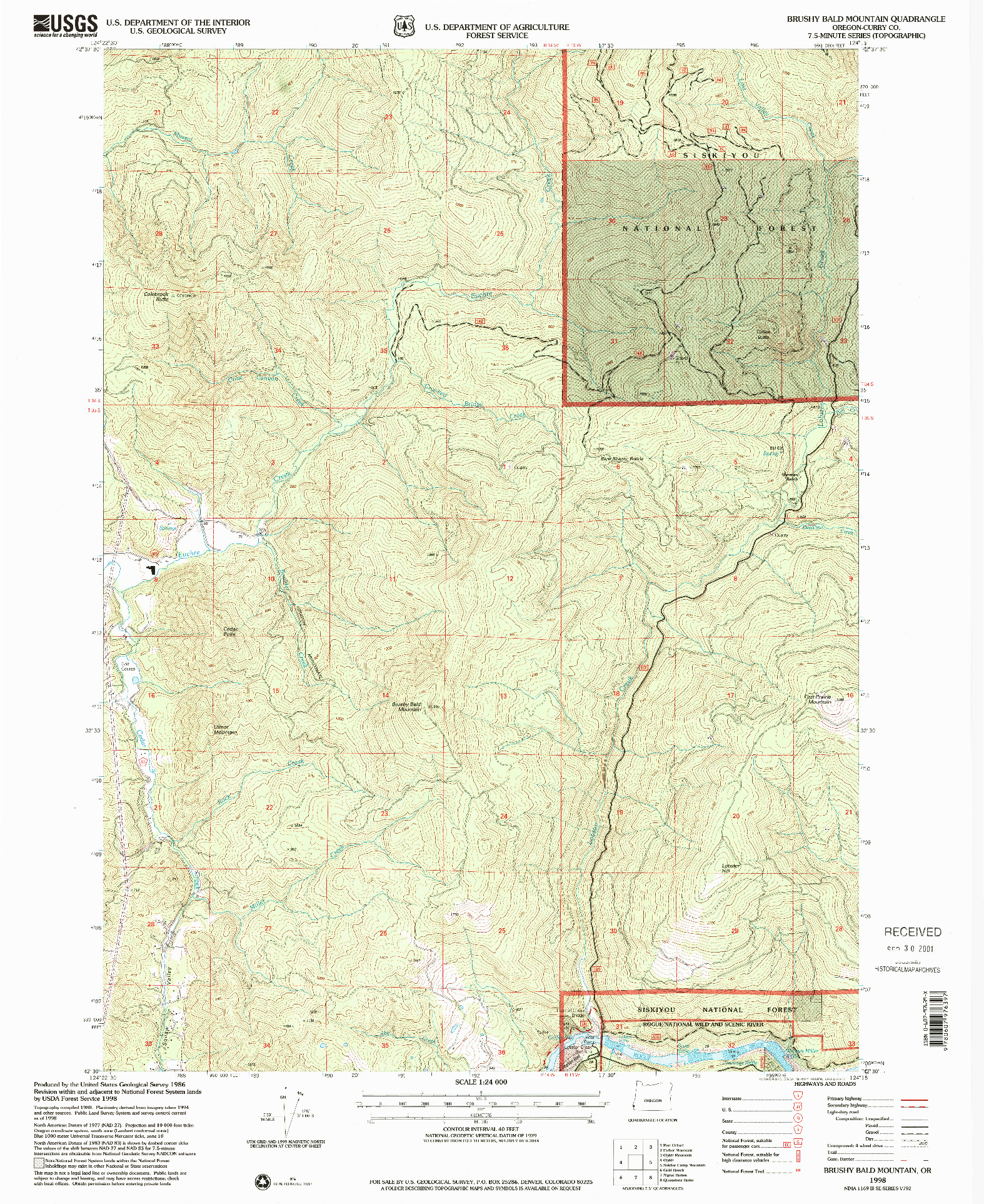 USGS 1:24000-SCALE QUADRANGLE FOR BRUSHY BALD MOUNTAIN, OR 1998