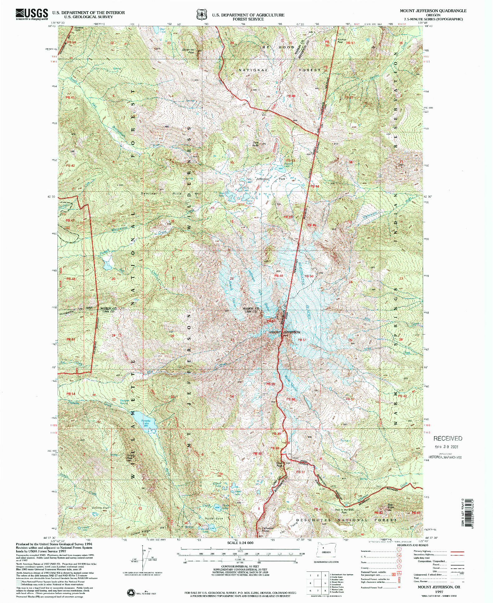 USGS 1:24000-SCALE QUADRANGLE FOR MOUNT JEFFERSON, OR 1997