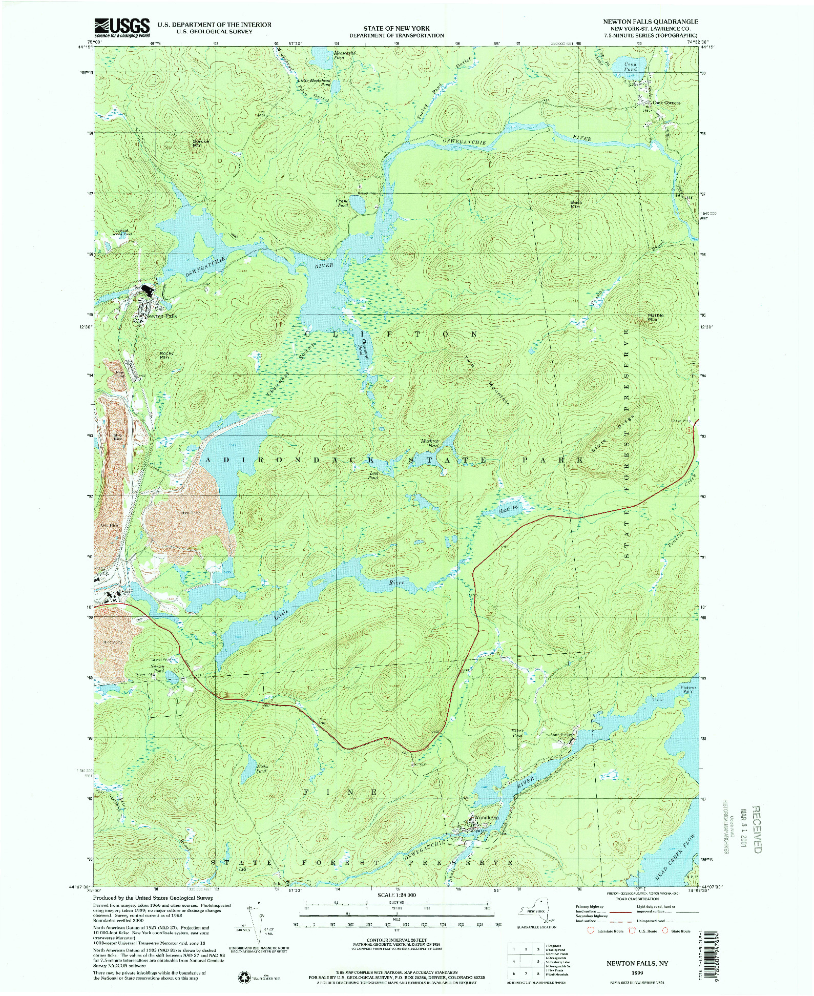 USGS 1:24000-SCALE QUADRANGLE FOR NEWTON FALLS, NY 1999