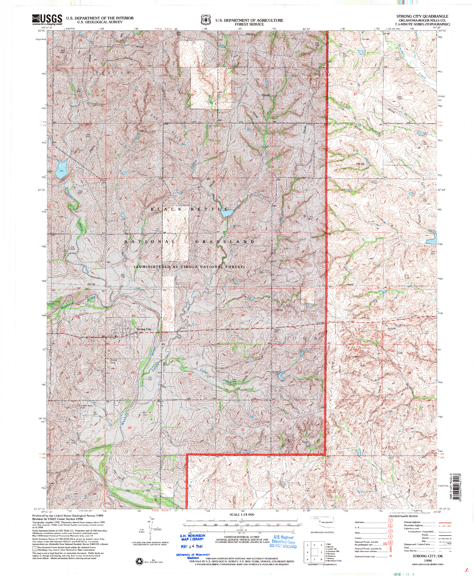 USGS 1:24000-SCALE QUADRANGLE FOR STRONG CITY, OK 1998