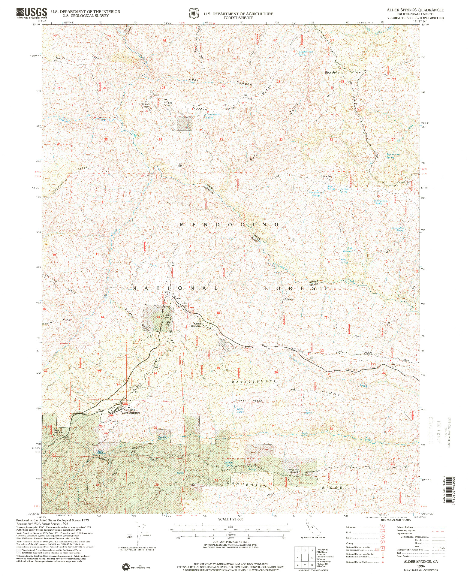 USGS 1:24000-SCALE QUADRANGLE FOR ALDER SPRINGS, CA 1996