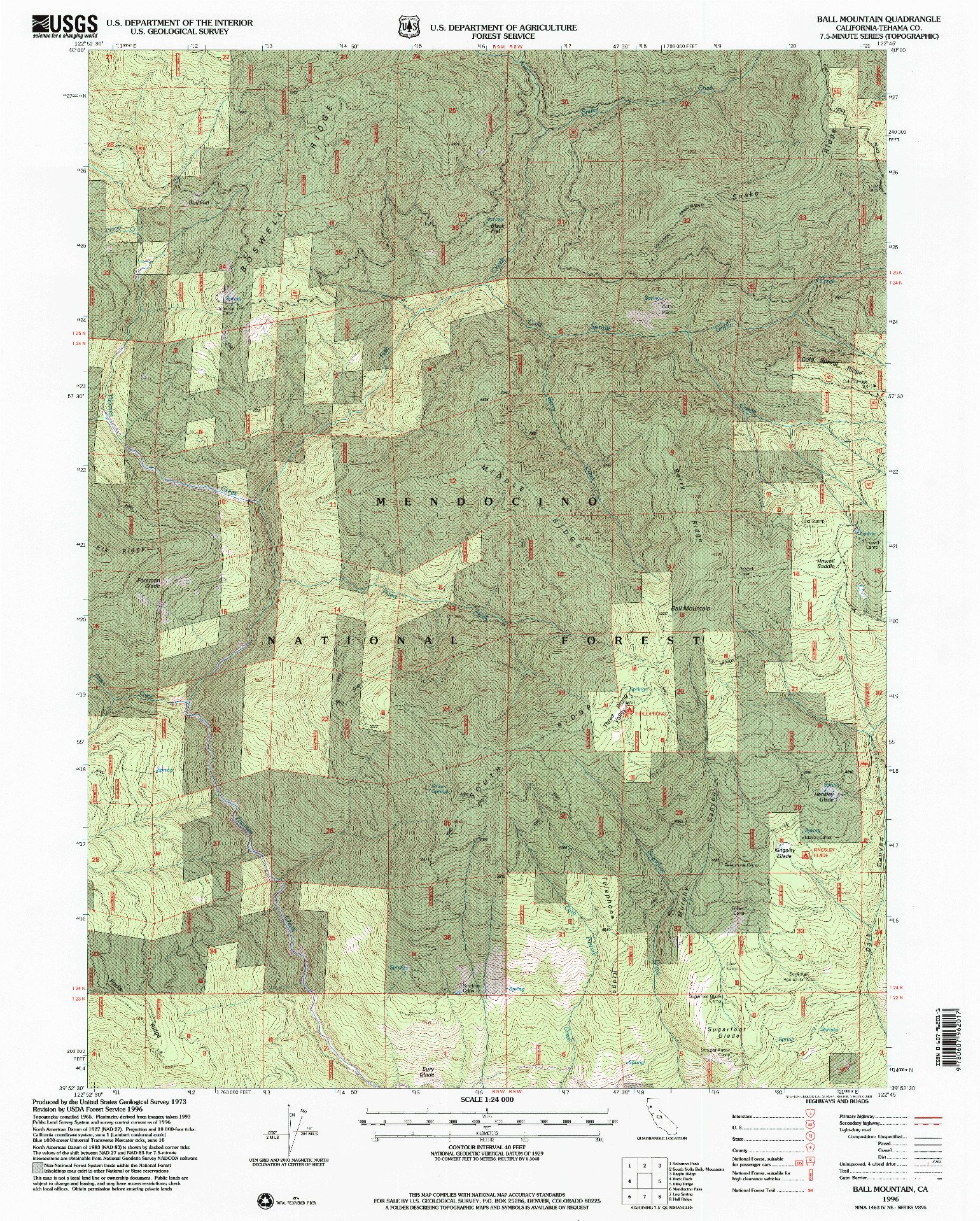 USGS 1:24000-SCALE QUADRANGLE FOR BALL MOUNTAIN, CA 1996