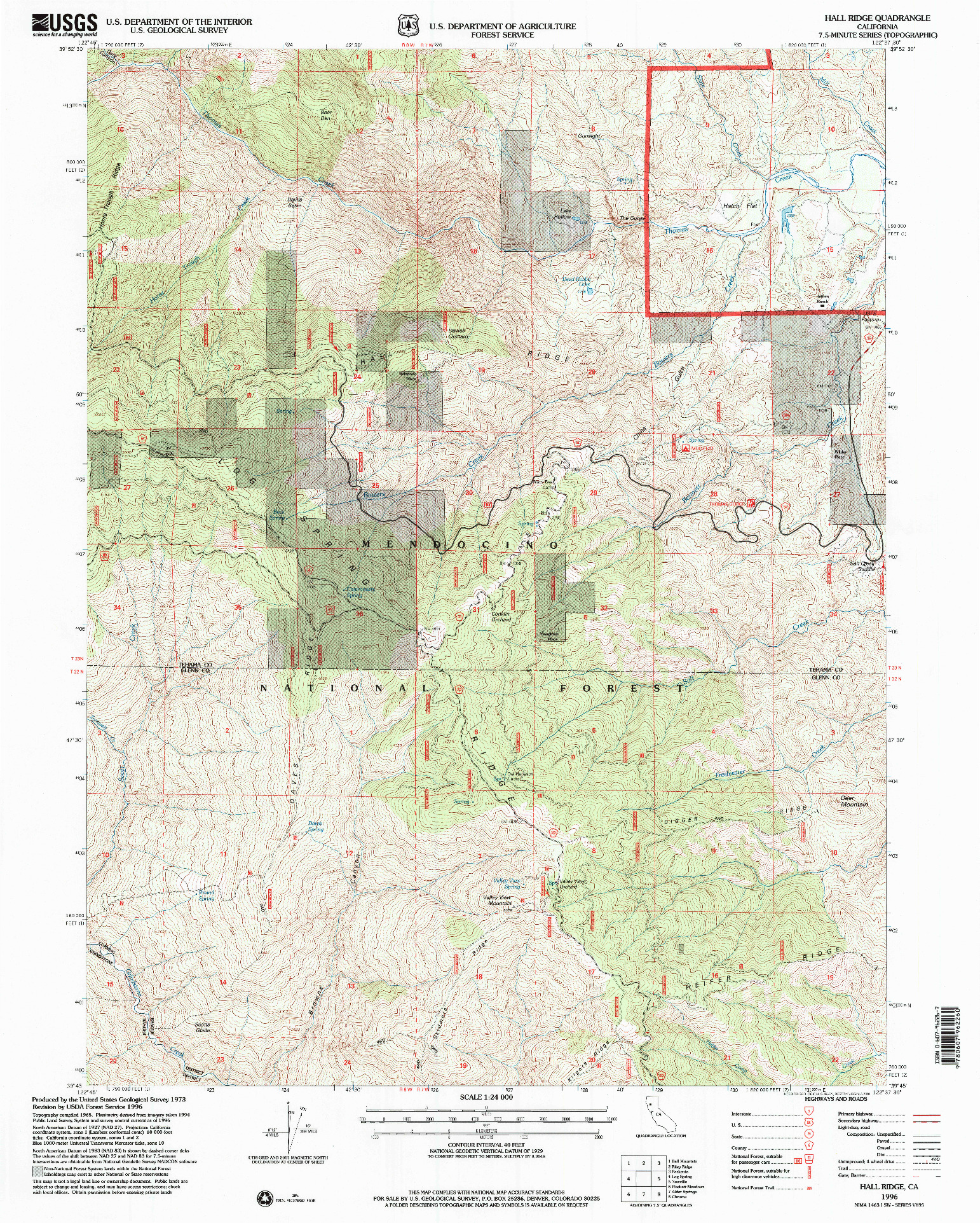 USGS 1:24000-SCALE QUADRANGLE FOR HALL RIDGE, CA 1996