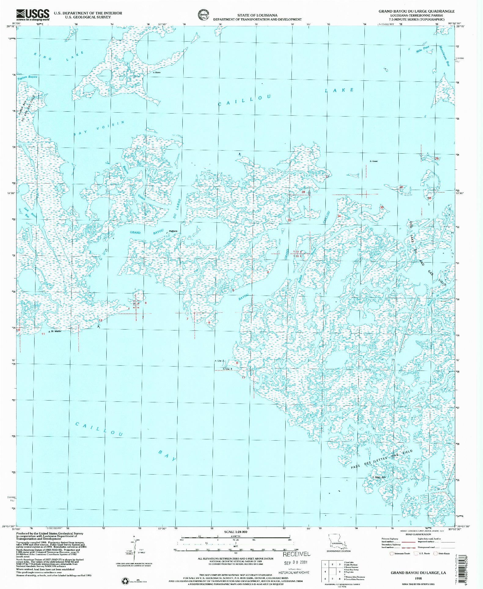 USGS 1:24000-SCALE QUADRANGLE FOR GRAND BAYOU DU LARGE, LA 1994