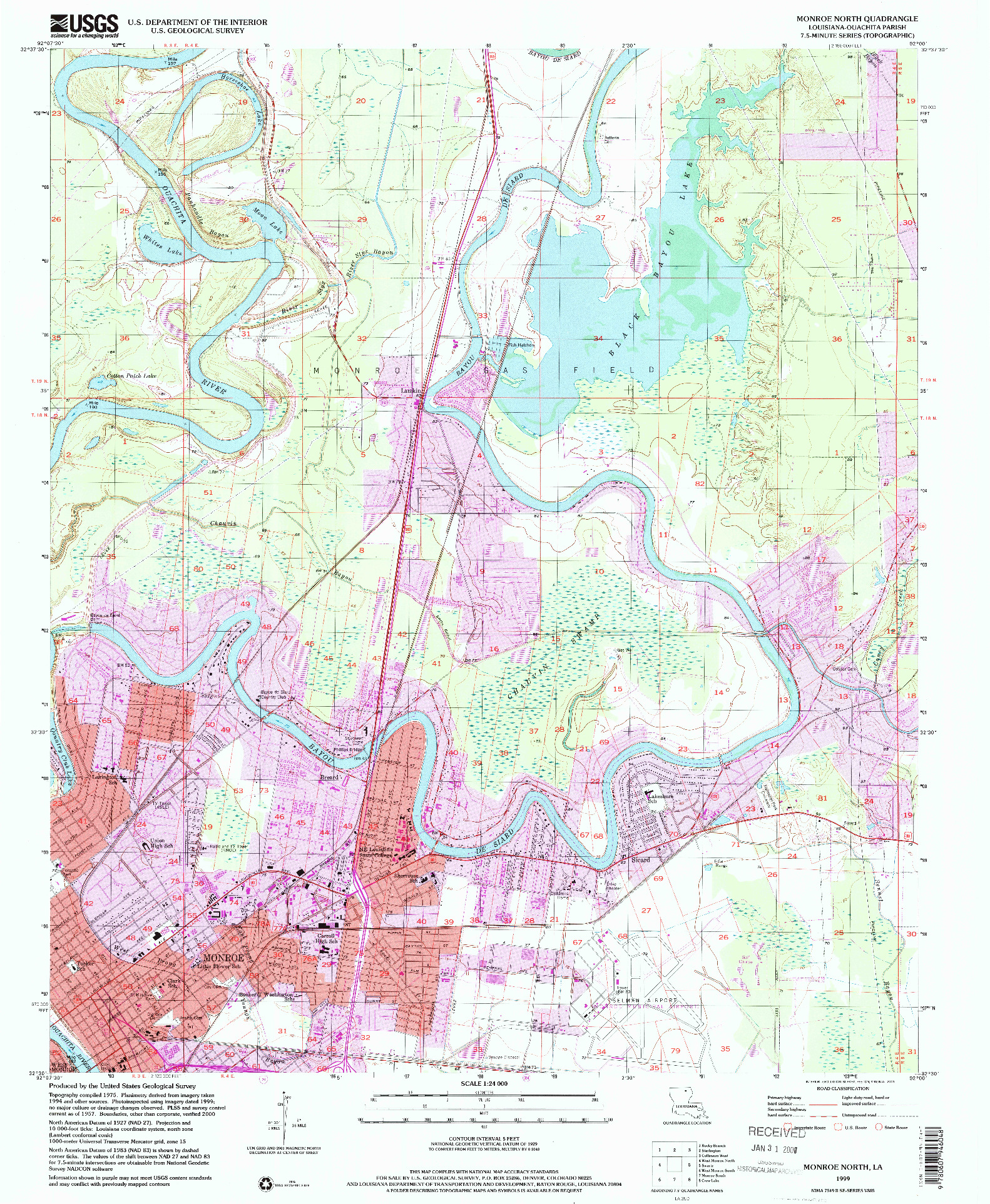 USGS 1:24000-SCALE QUADRANGLE FOR MONROE NORTH, LA 1999