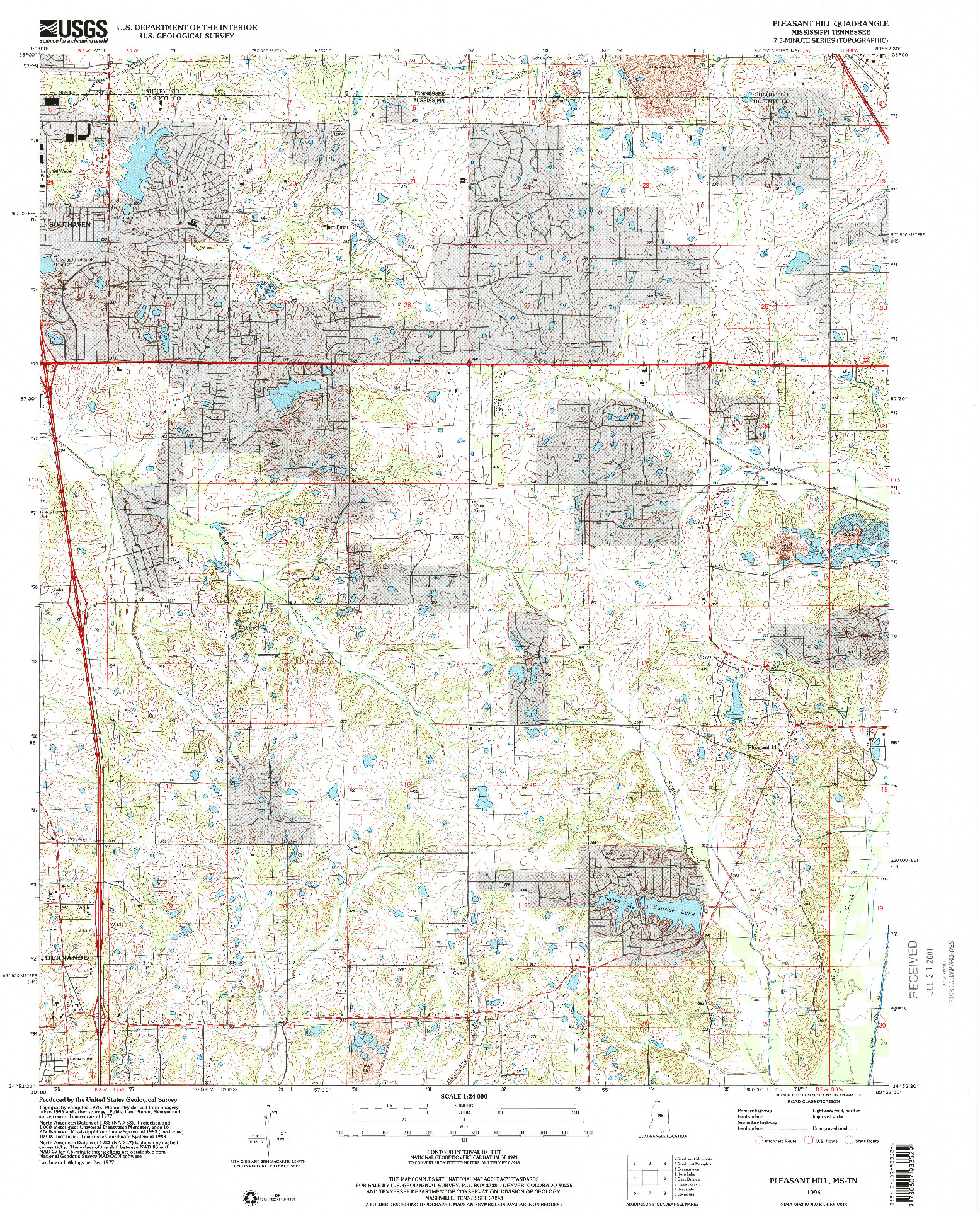 USGS 1:24000-SCALE QUADRANGLE FOR PLEASANT HILL, MS 1996