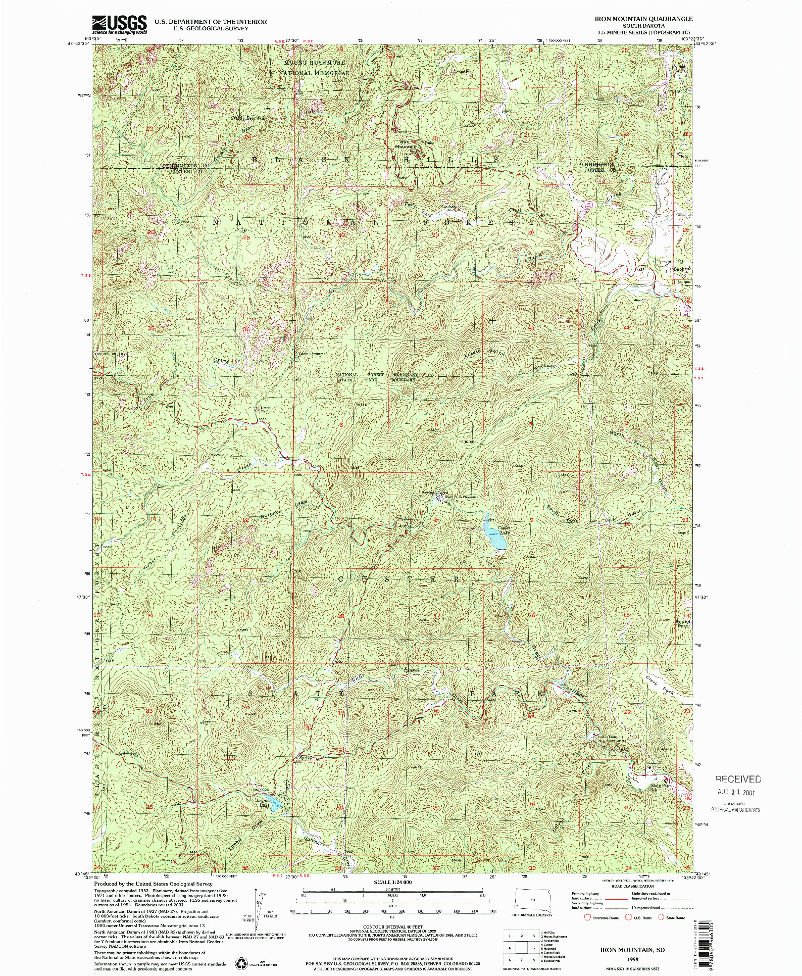 USGS 1:24000-SCALE QUADRANGLE FOR IRON MOUNTAIN, SD 1998