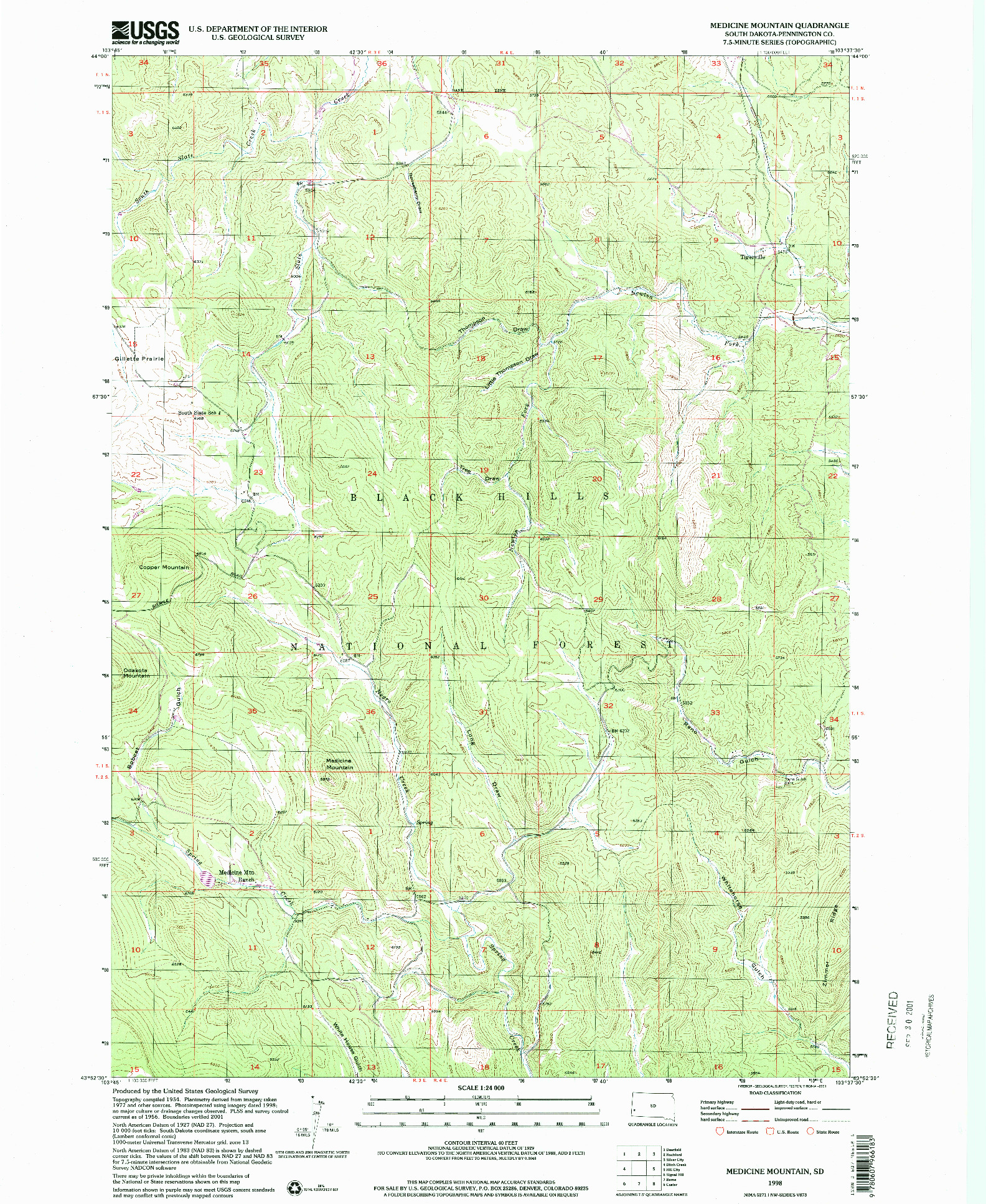 USGS 1:24000-SCALE QUADRANGLE FOR MEDICINE MOUNTAIN, SD 1998