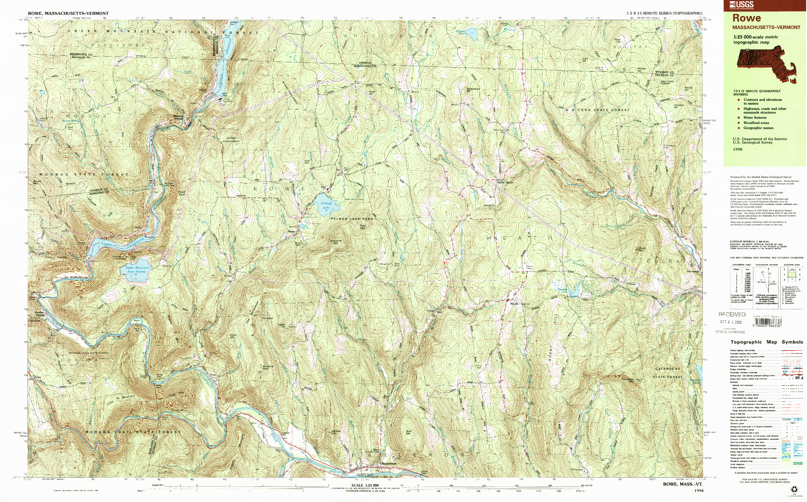 USGS 1:25000-SCALE QUADRANGLE FOR ROWE, MA 1998