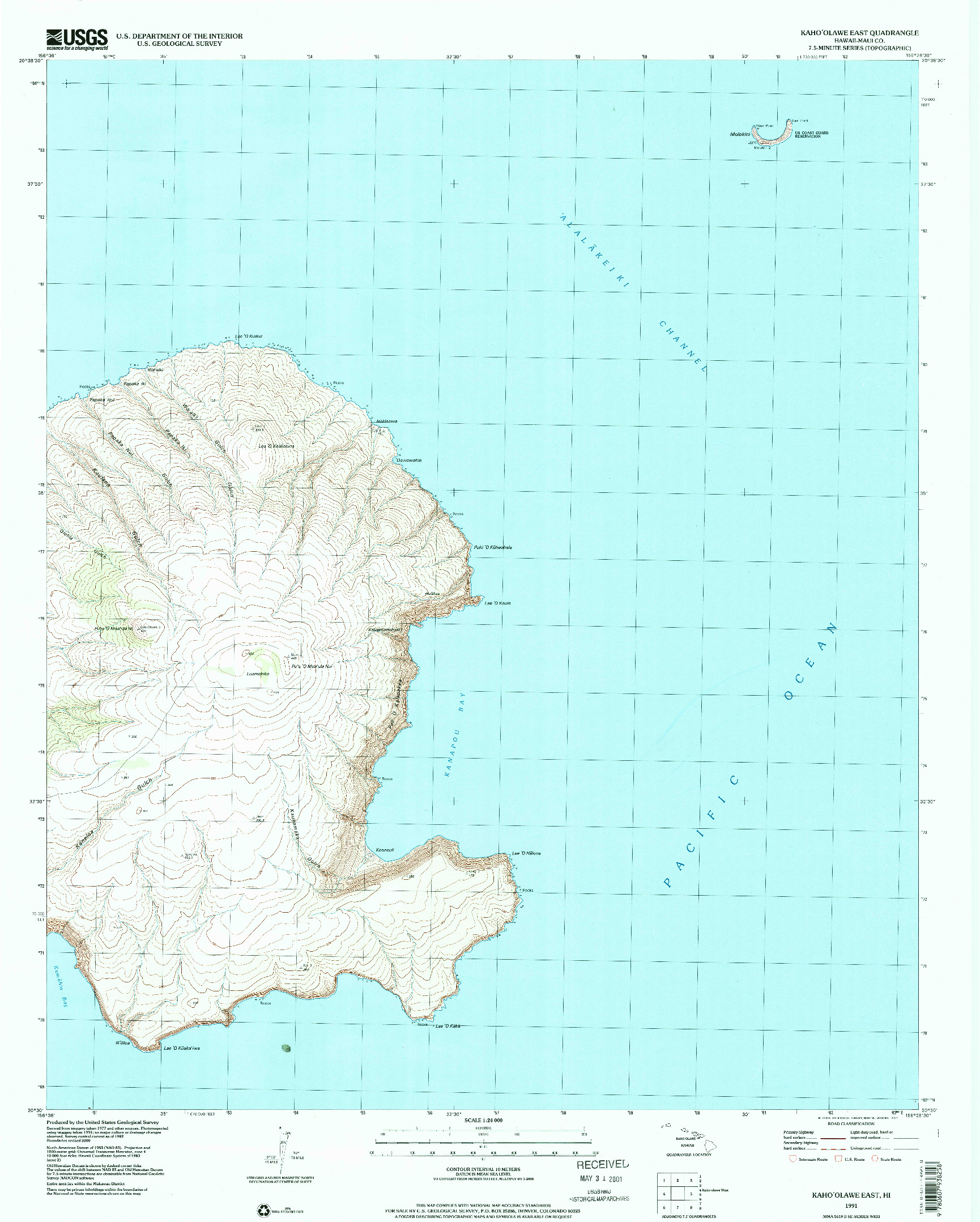 USGS 1:24000-SCALE QUADRANGLE FOR KAHOOLAWE EAST, HI 1991