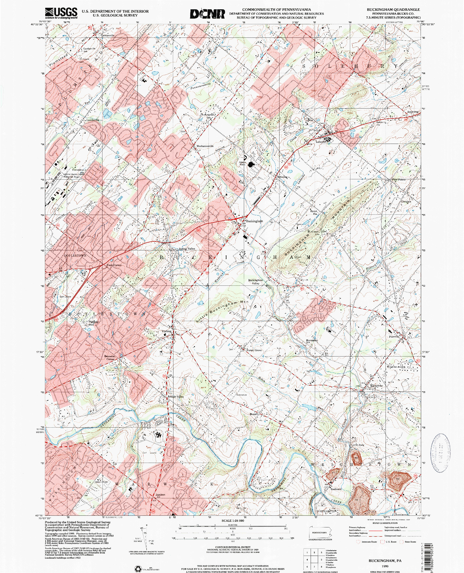 USGS 1:24000-SCALE QUADRANGLE FOR BUCKINGHAM, PA 1999