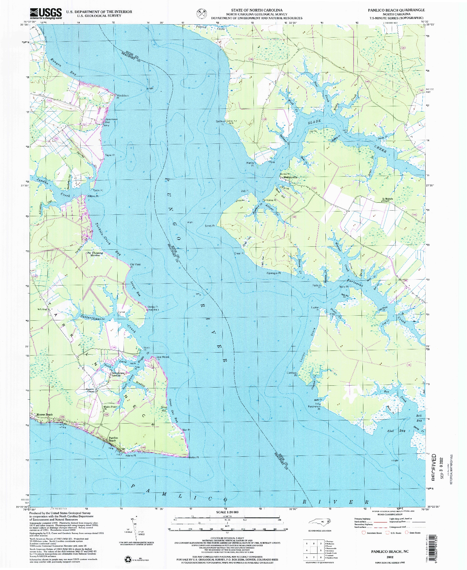 USGS 1:24000-SCALE QUADRANGLE FOR PAMLICO BEACH, NC 2002