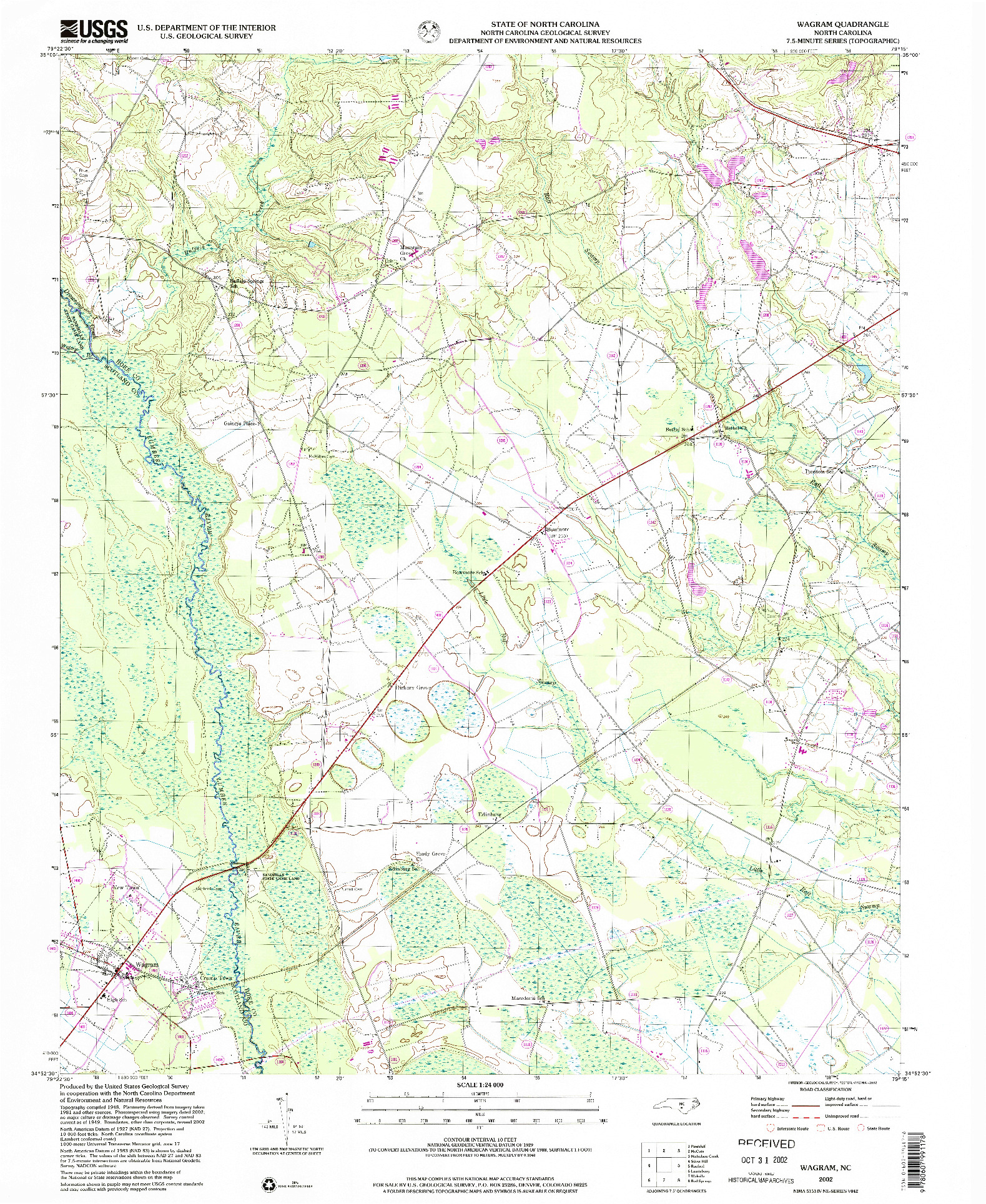 USGS 1:24000-SCALE QUADRANGLE FOR WAGRAM, NC 2002