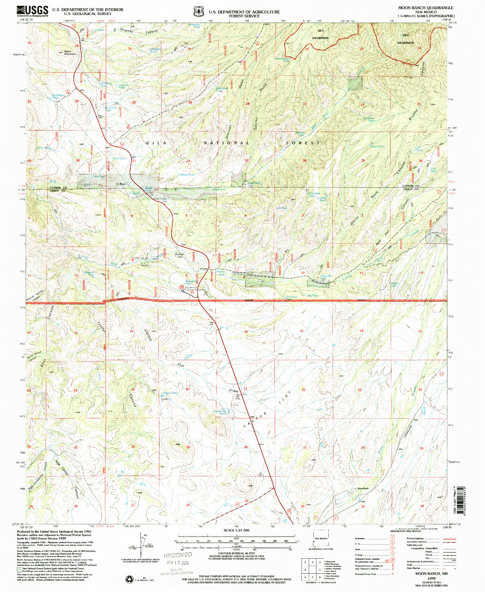 USGS 1:24000-SCALE QUADRANGLE FOR MOON RANCH, NM 1999