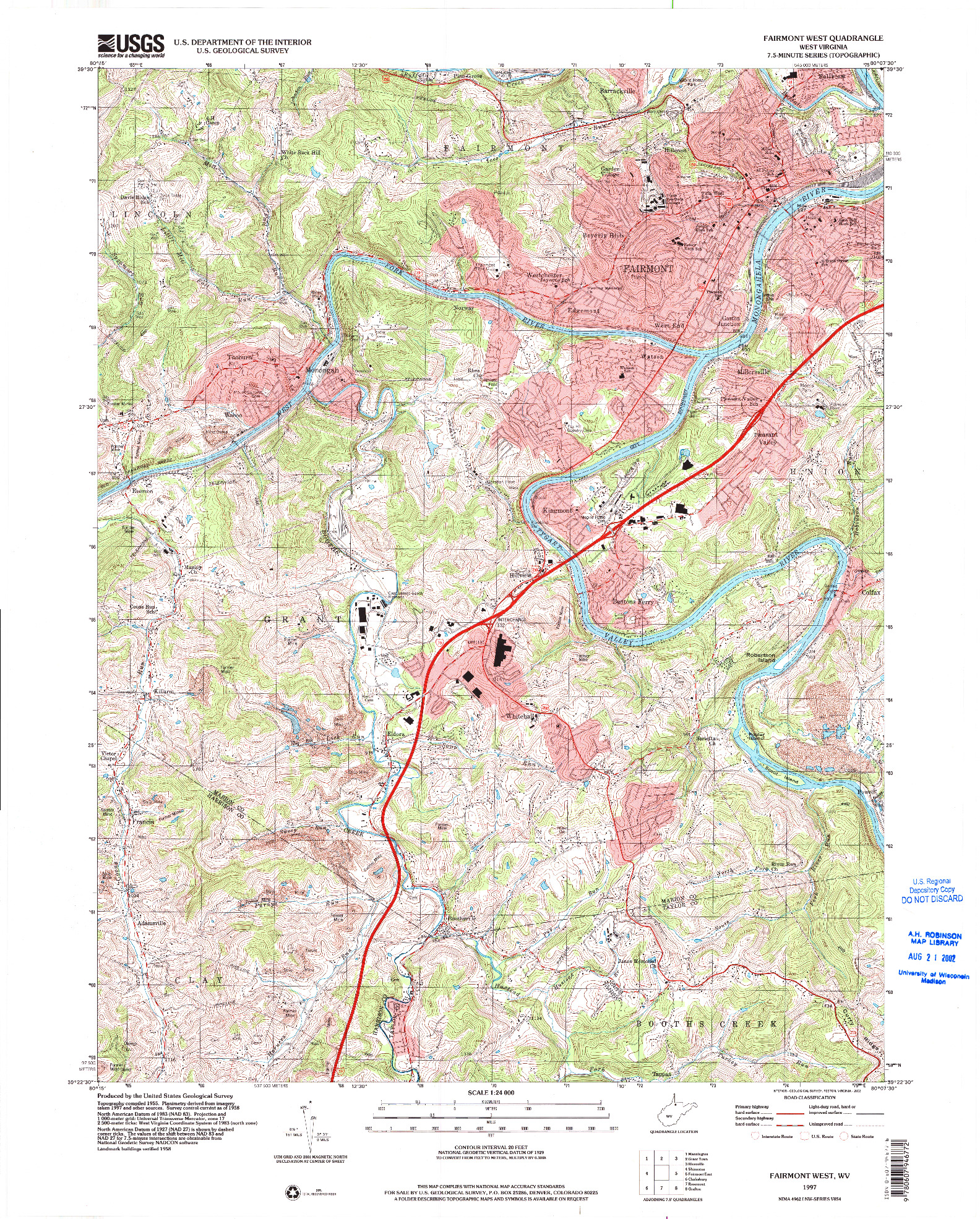 USGS 1:24000-SCALE QUADRANGLE FOR FAIRMONT WEST, WV 1997