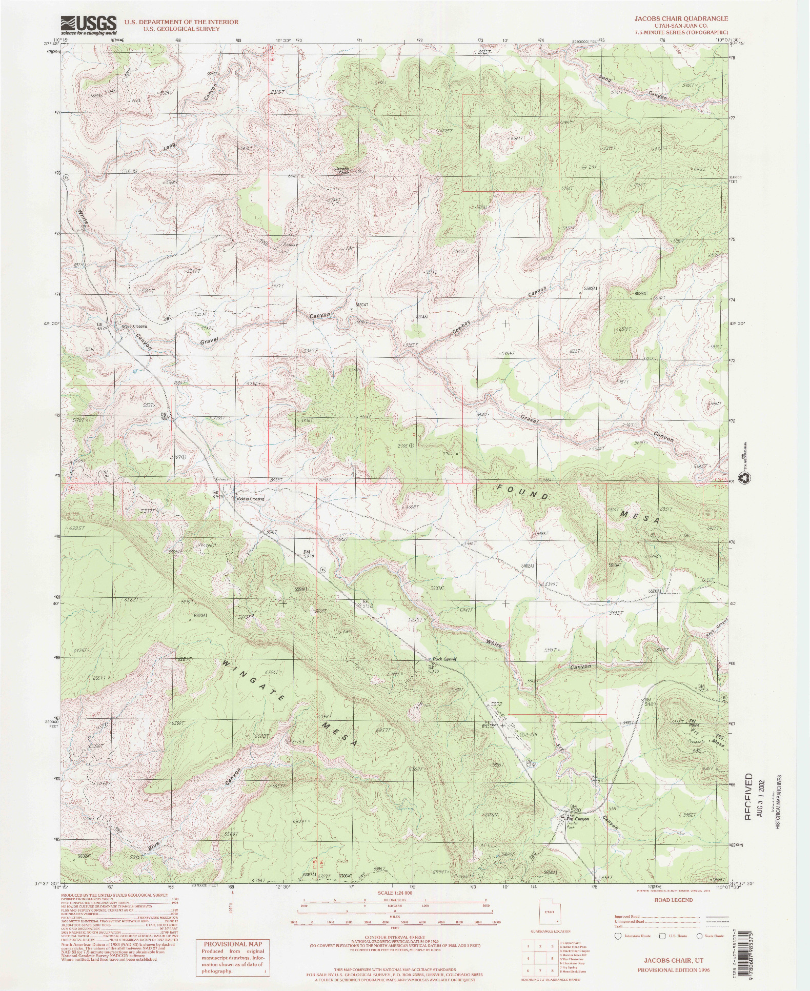 USGS 1:24000-SCALE QUADRANGLE FOR JACOBS CHAIR, UT 1996