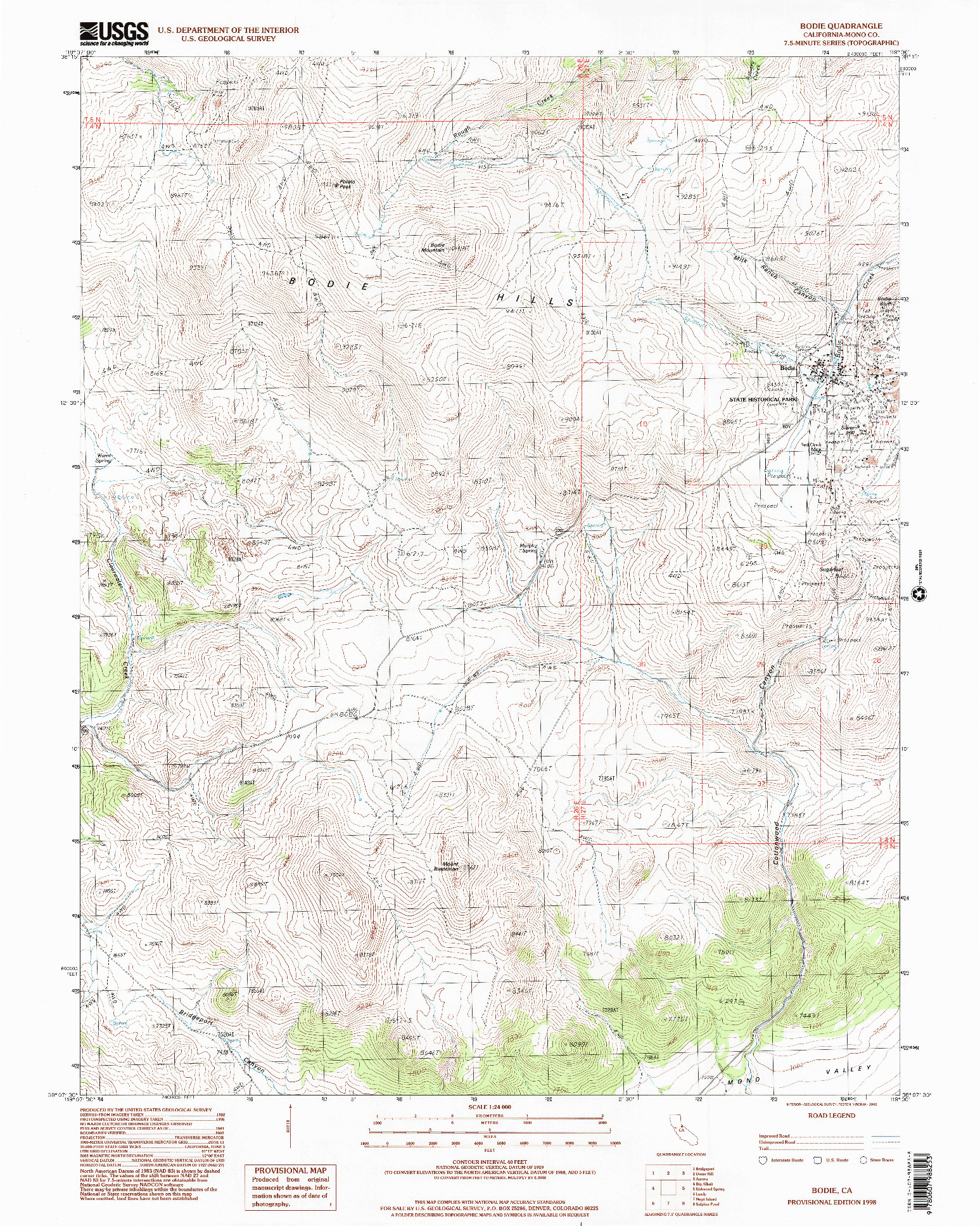 USGS 1:24000-SCALE QUADRANGLE FOR BODIE, CA 1998