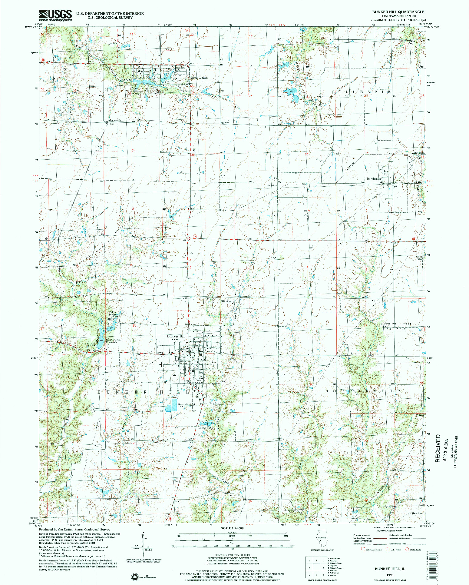USGS 1:24000-SCALE QUADRANGLE FOR BUNKER HILL, IL 1998