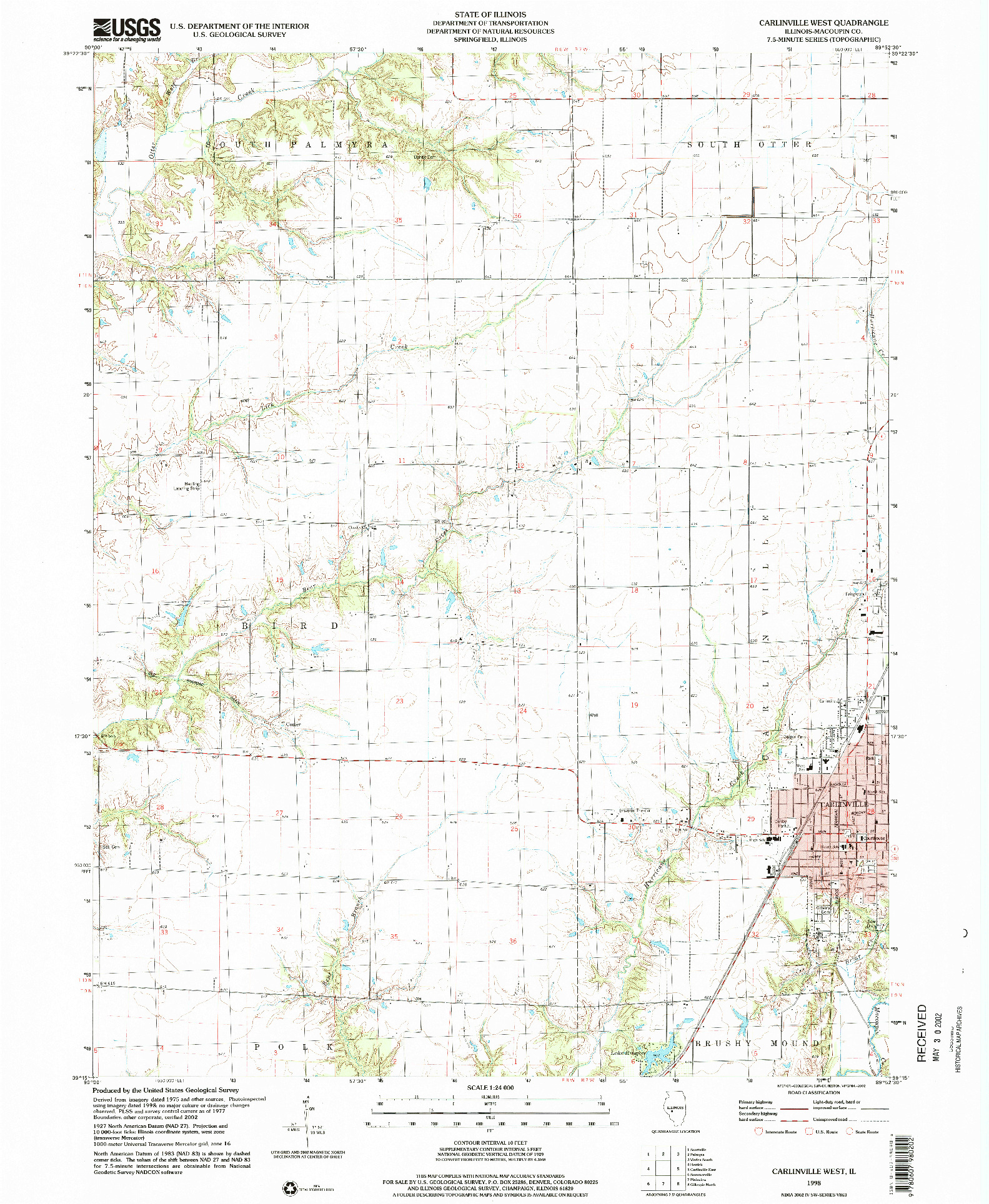 USGS 1:24000-SCALE QUADRANGLE FOR CARLINVILLE WEST, IL 1998