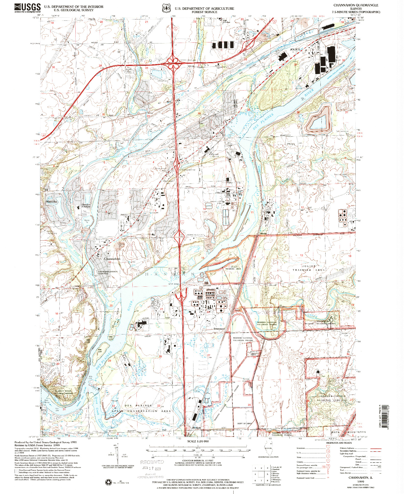 USGS 1:24000-SCALE QUADRANGLE FOR CHANNAHON, IL 1999