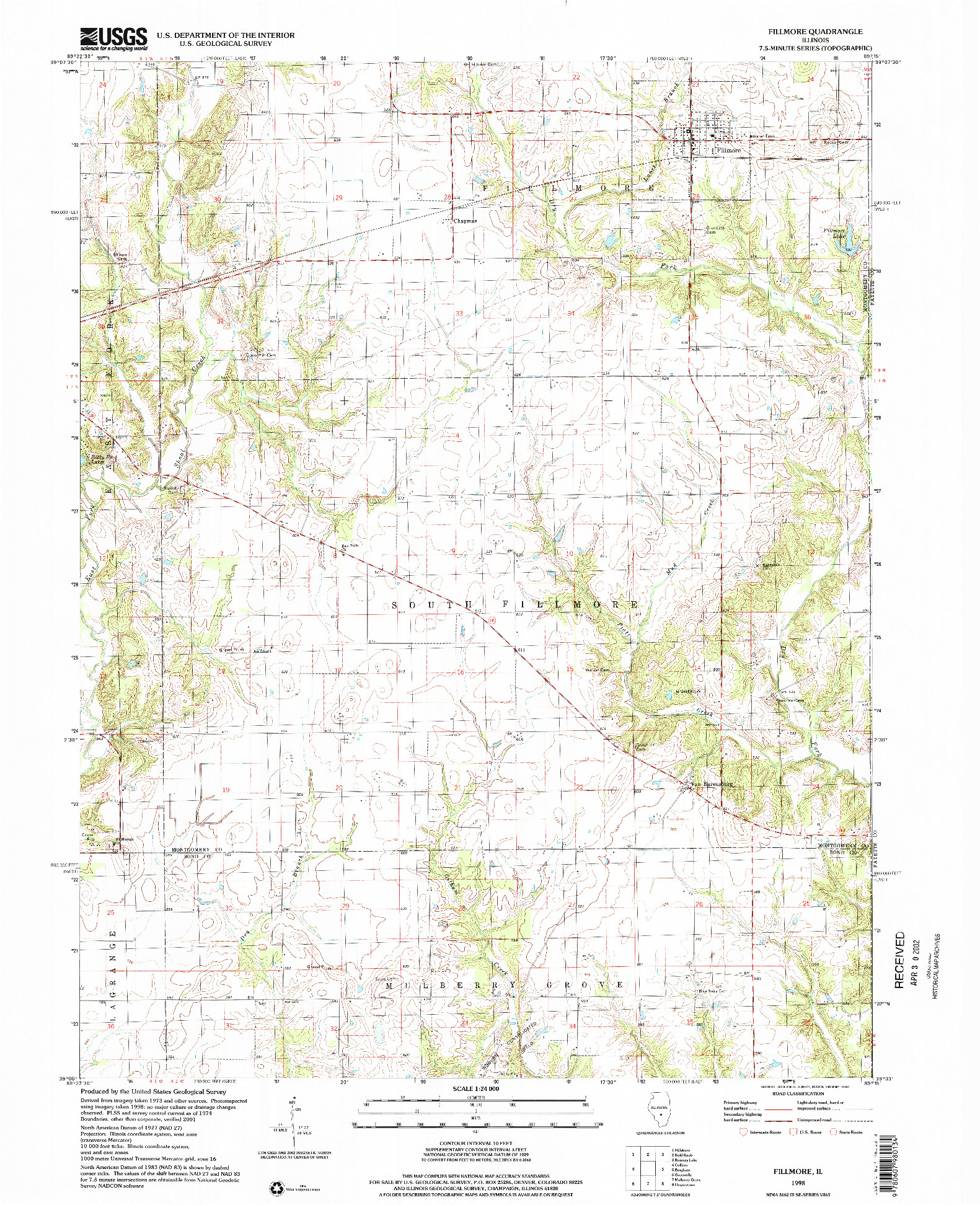 USGS 1:24000-SCALE QUADRANGLE FOR FILLMORE, IL 1998