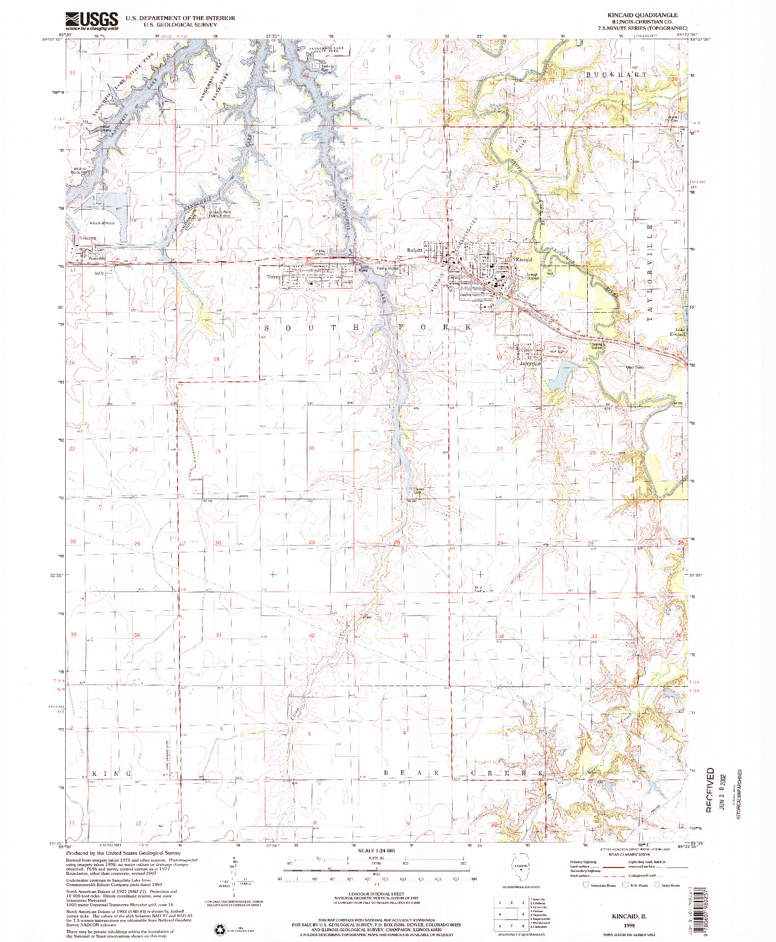 USGS 1:24000-SCALE QUADRANGLE FOR KINCAID, IL 1998