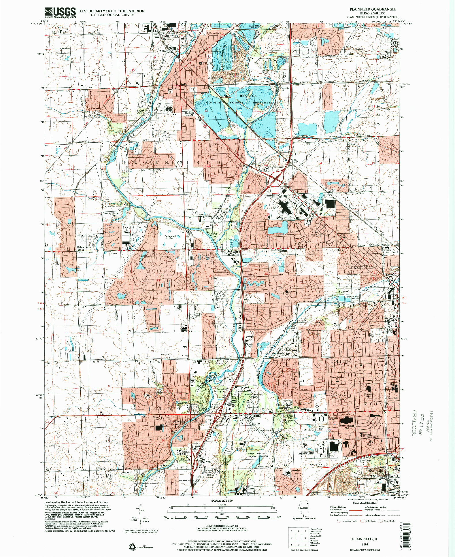 USGS 1:24000-SCALE QUADRANGLE FOR PLAINFIELD, IL 1998