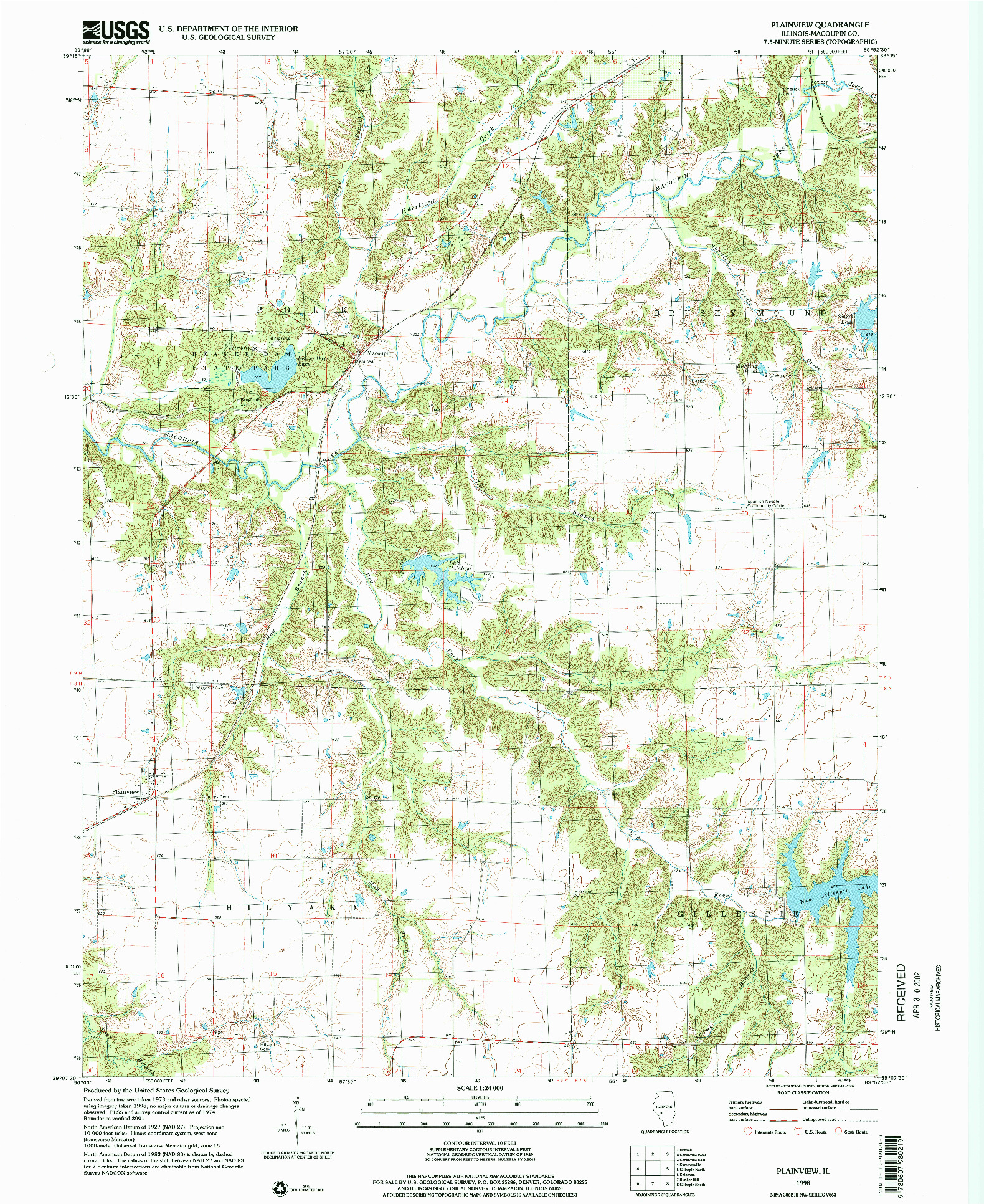USGS 1:24000-SCALE QUADRANGLE FOR PLAINVIEW, IL 1998