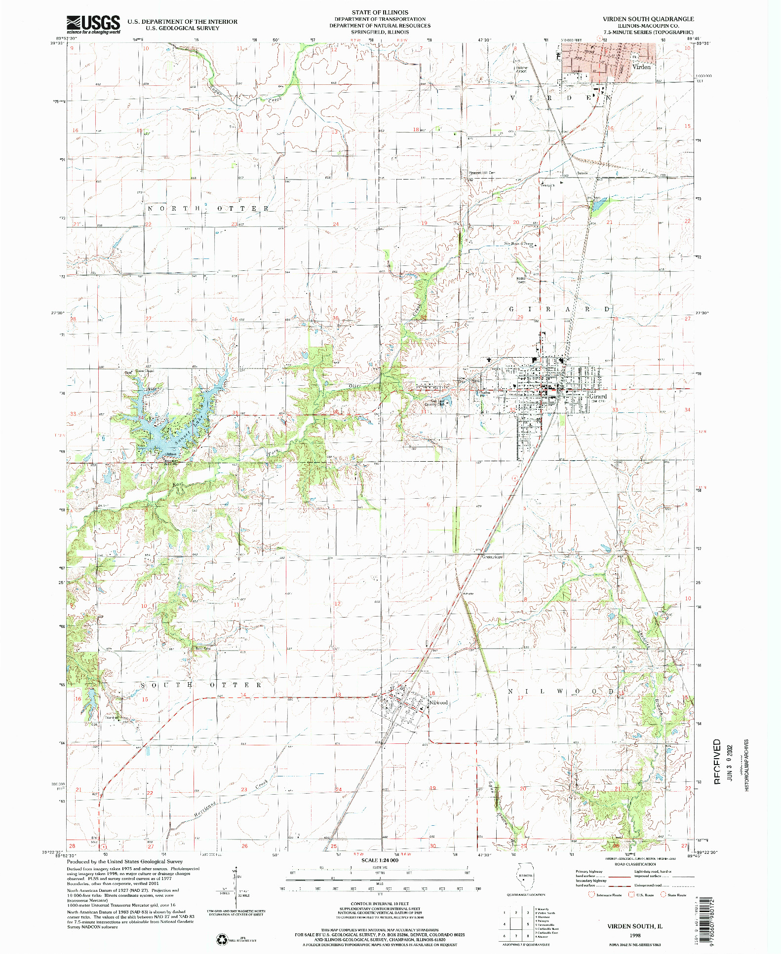 USGS 1:24000-SCALE QUADRANGLE FOR VIRDEN SOUTH, IL 1998