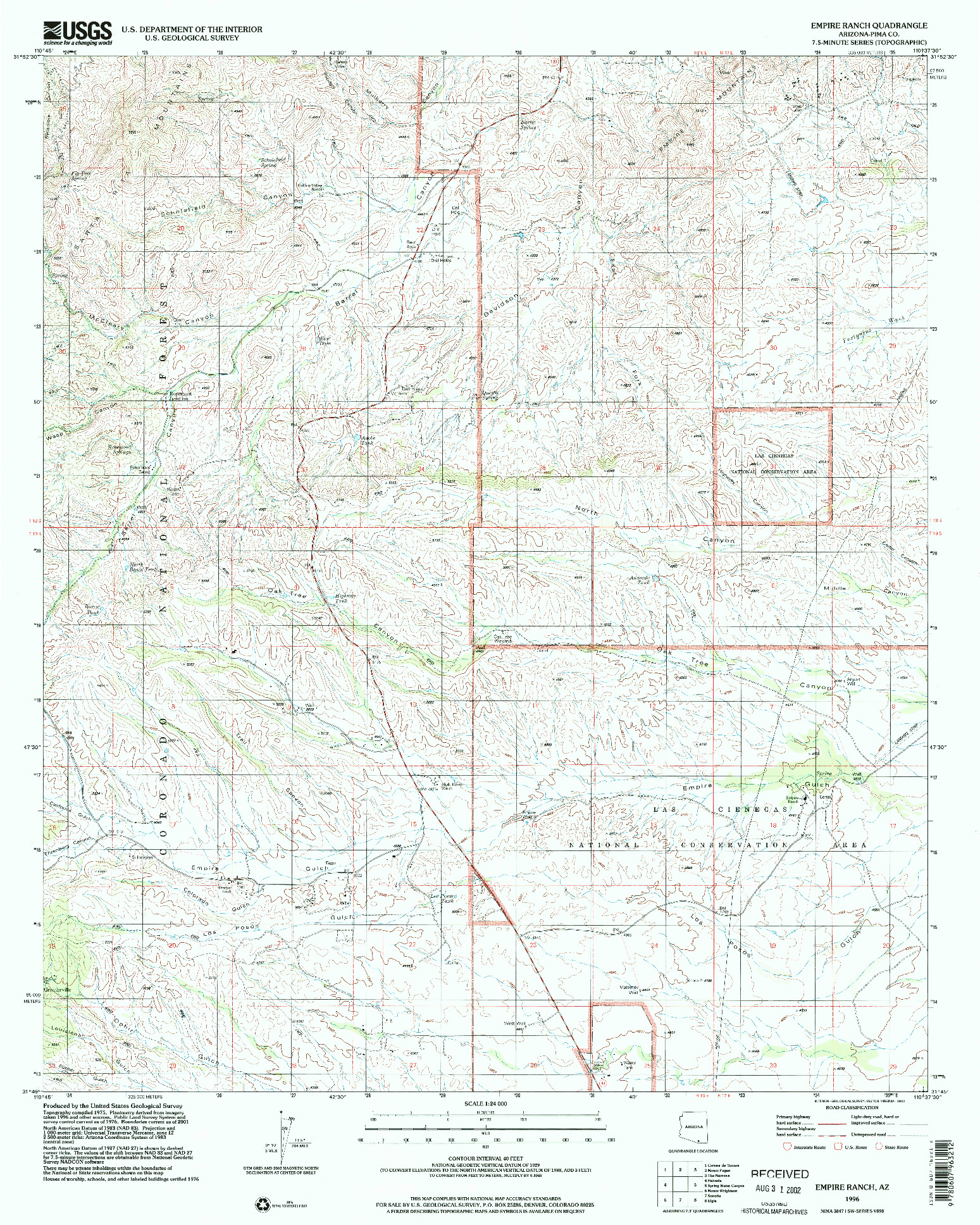 USGS 1:24000-SCALE QUADRANGLE FOR EMPIRE RANCH, AZ 1996