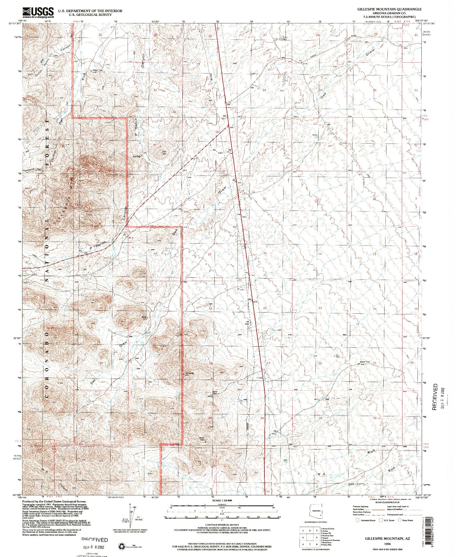 USGS 1:24000-SCALE QUADRANGLE FOR GILLESPIE MOUNTAIN, AZ 1996